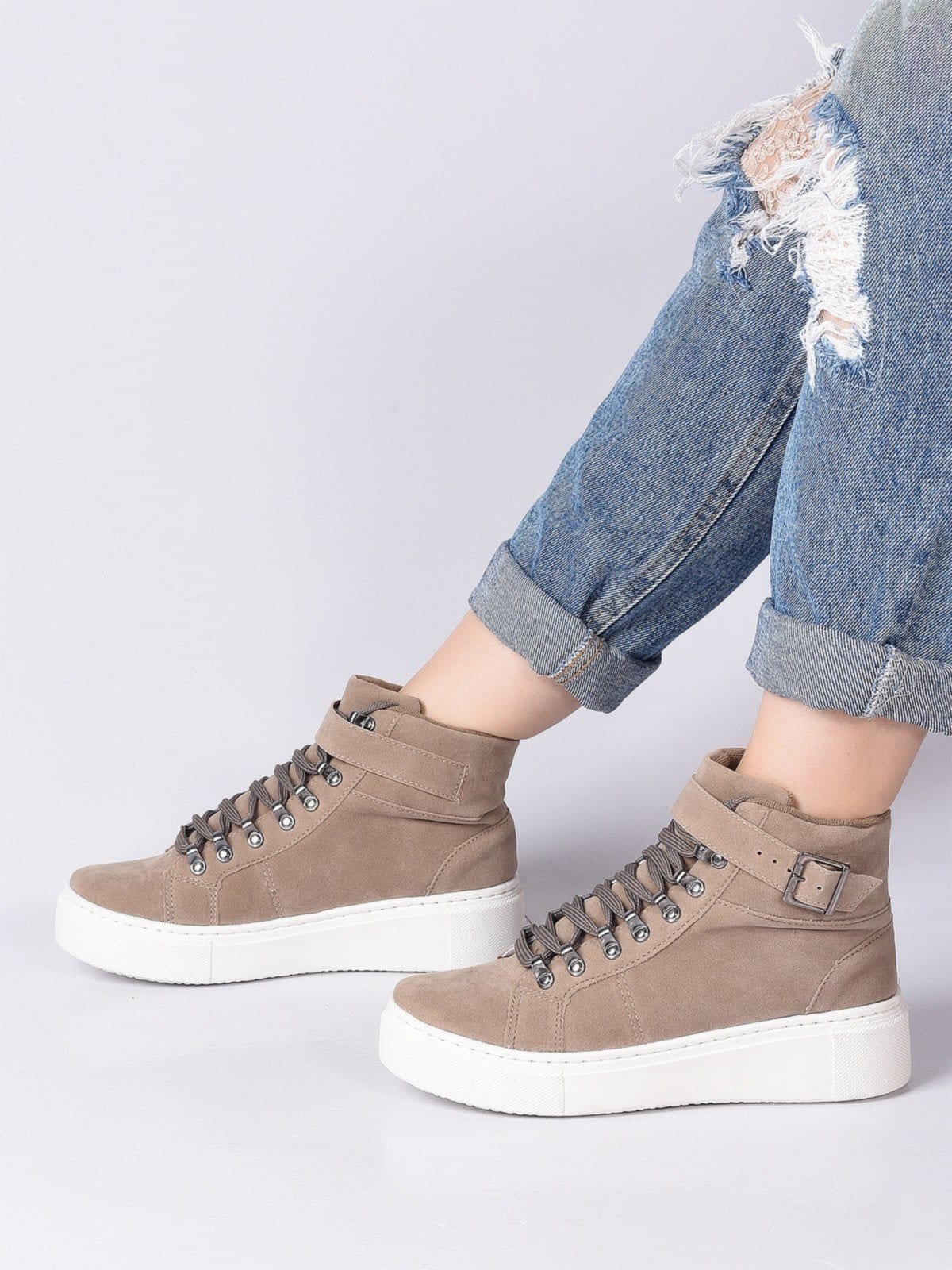 Vista principal Tênis Botinha Casual Salook Solado Branco Grosso Salook rosê