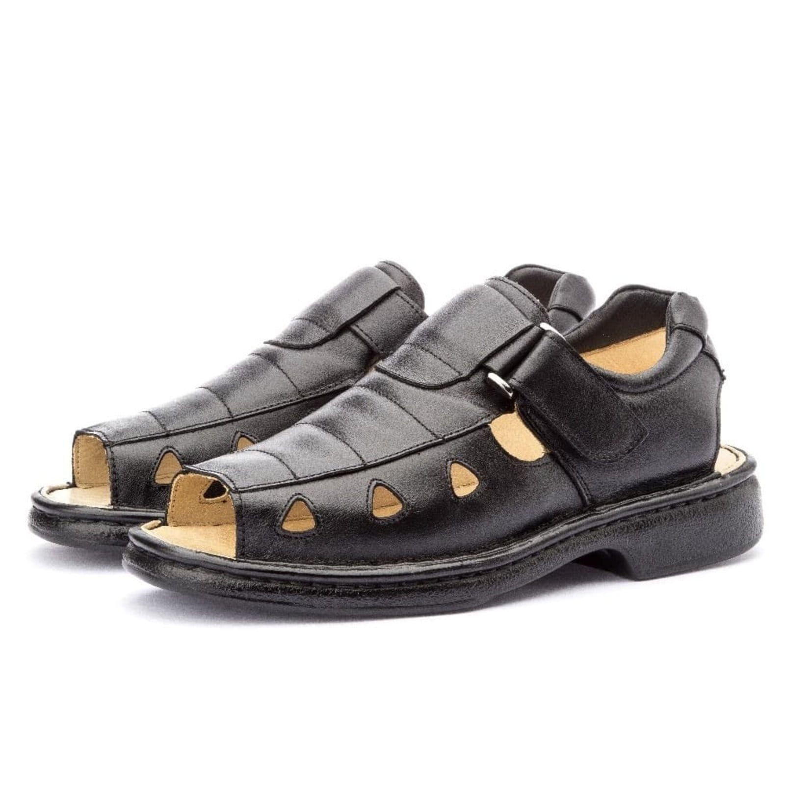 Vista 2 Sandália Clube do Sapato de Franca de Couro Antistress Conforto DFT Turim Preta Clube do Sapato de Franca preto