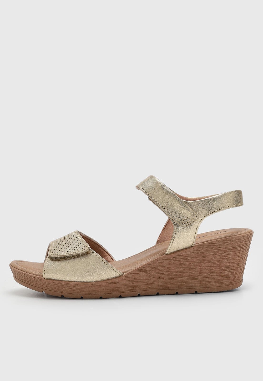 Sandália Feminina Usaflex Salto Anabela Dourada