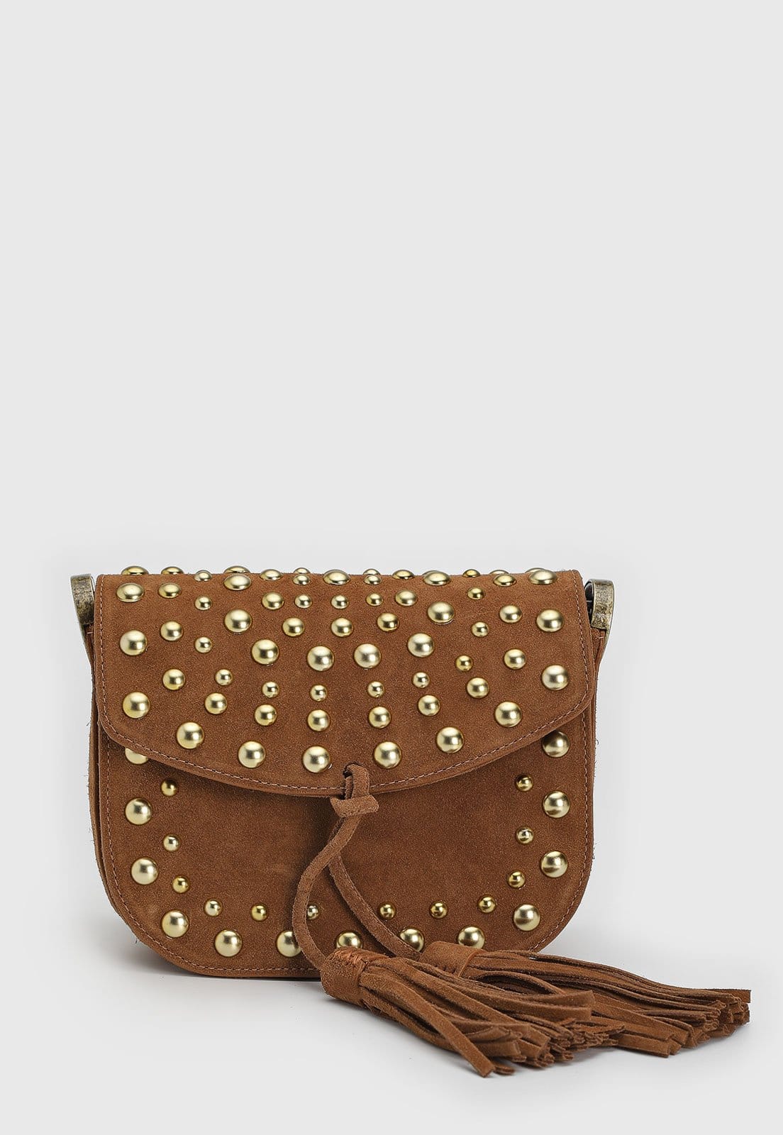 Vista principal Bolsa Feminina Luiza Barcelos Tachas Franjas Luiza Barcelos marrom