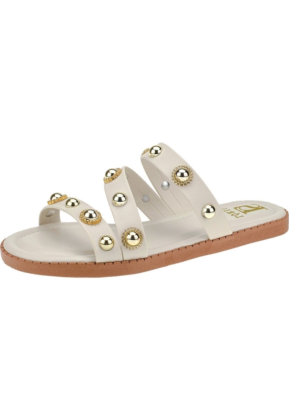 Vista principal Sandália Rasteira de Tira em Z com Rebite Palnilha Luxo Rasteirinha 098 Off White LÓRIS SHOES off-white white