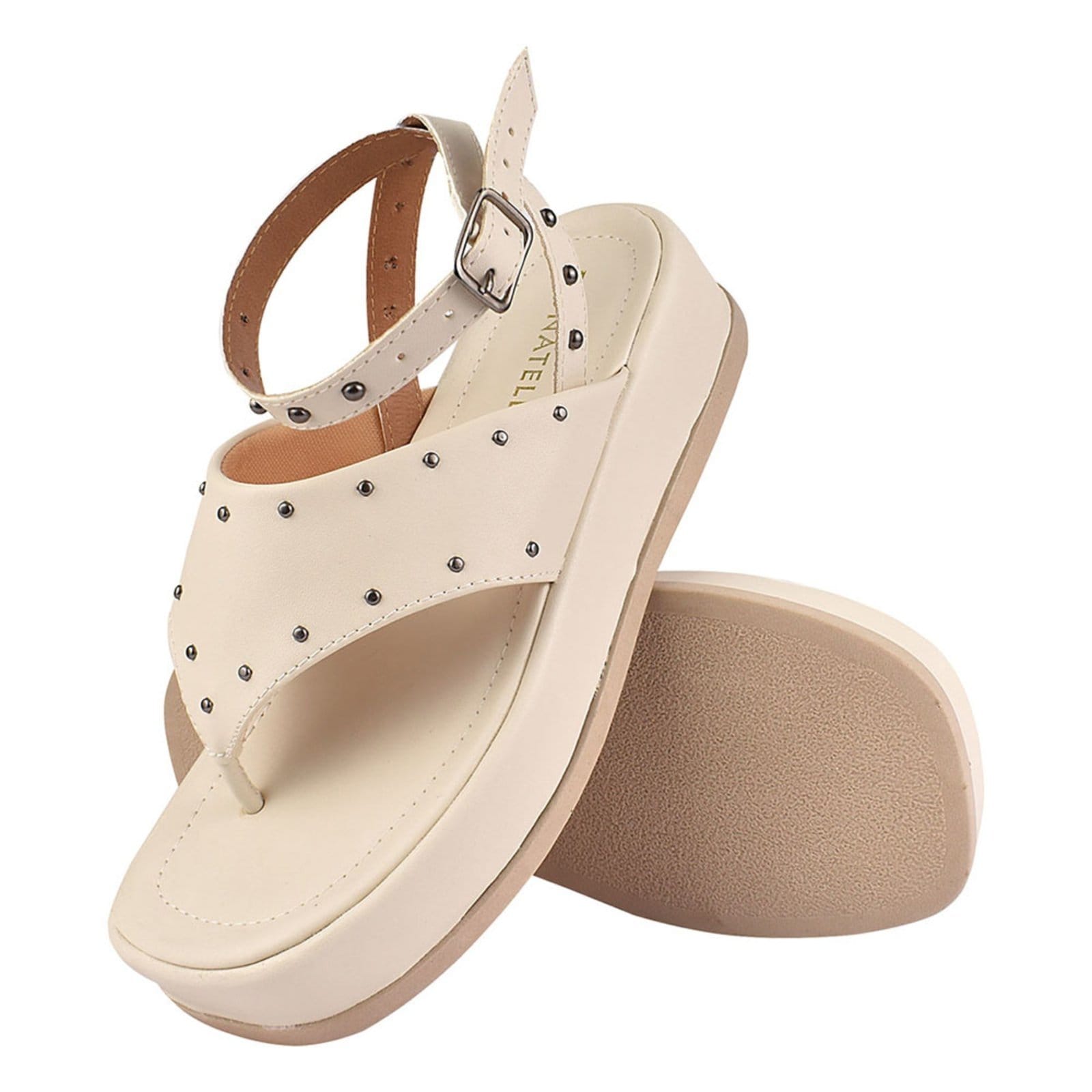 Vista 2 Sandália Chinelo Plataforma Feminina CM Calçados Santorine Confort Off White Hotfix Monte Shoes off-white white