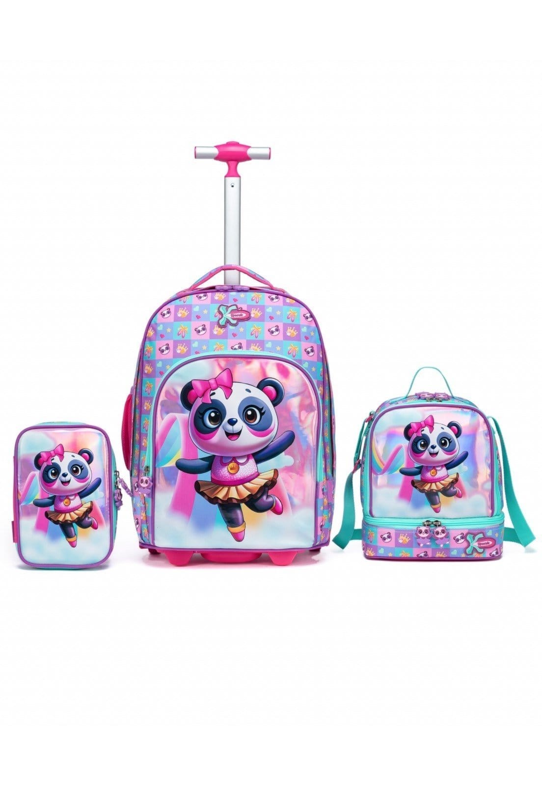 Vista principal Infantil - Kit Escolar Mochila Panda Carrinho Resistente Feminina Spector rosa