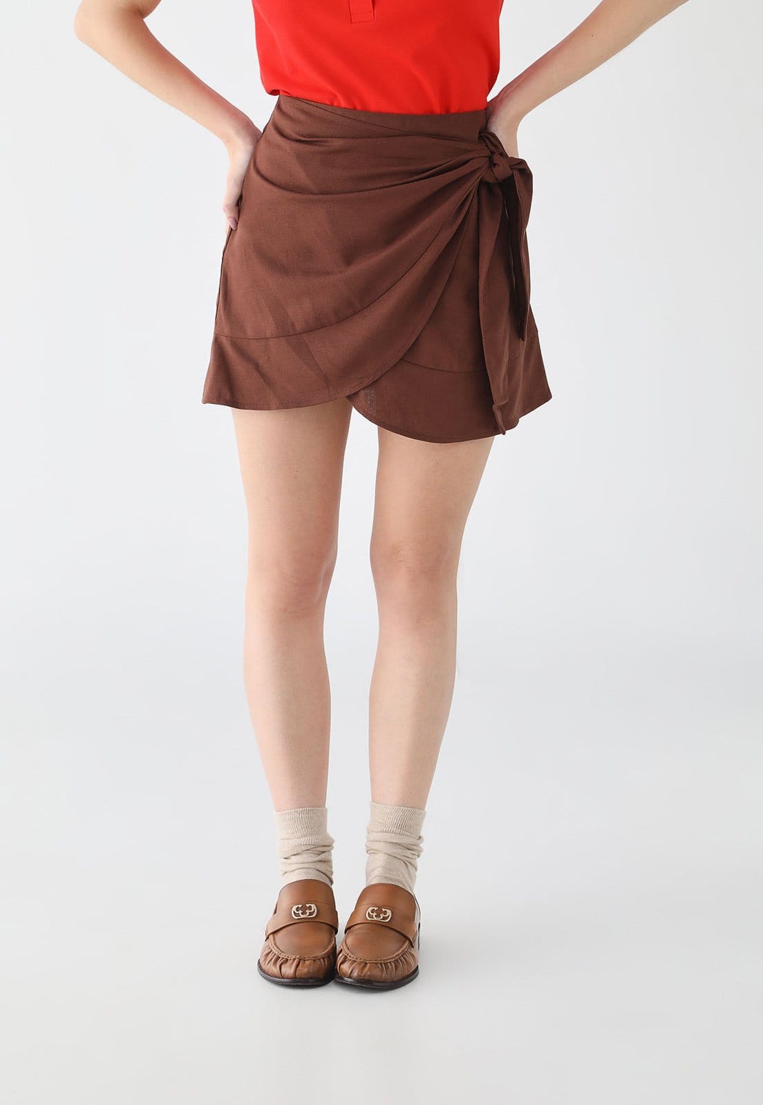 Vista principal Saia Feminina Hering Envelope Amarração Hering marrom