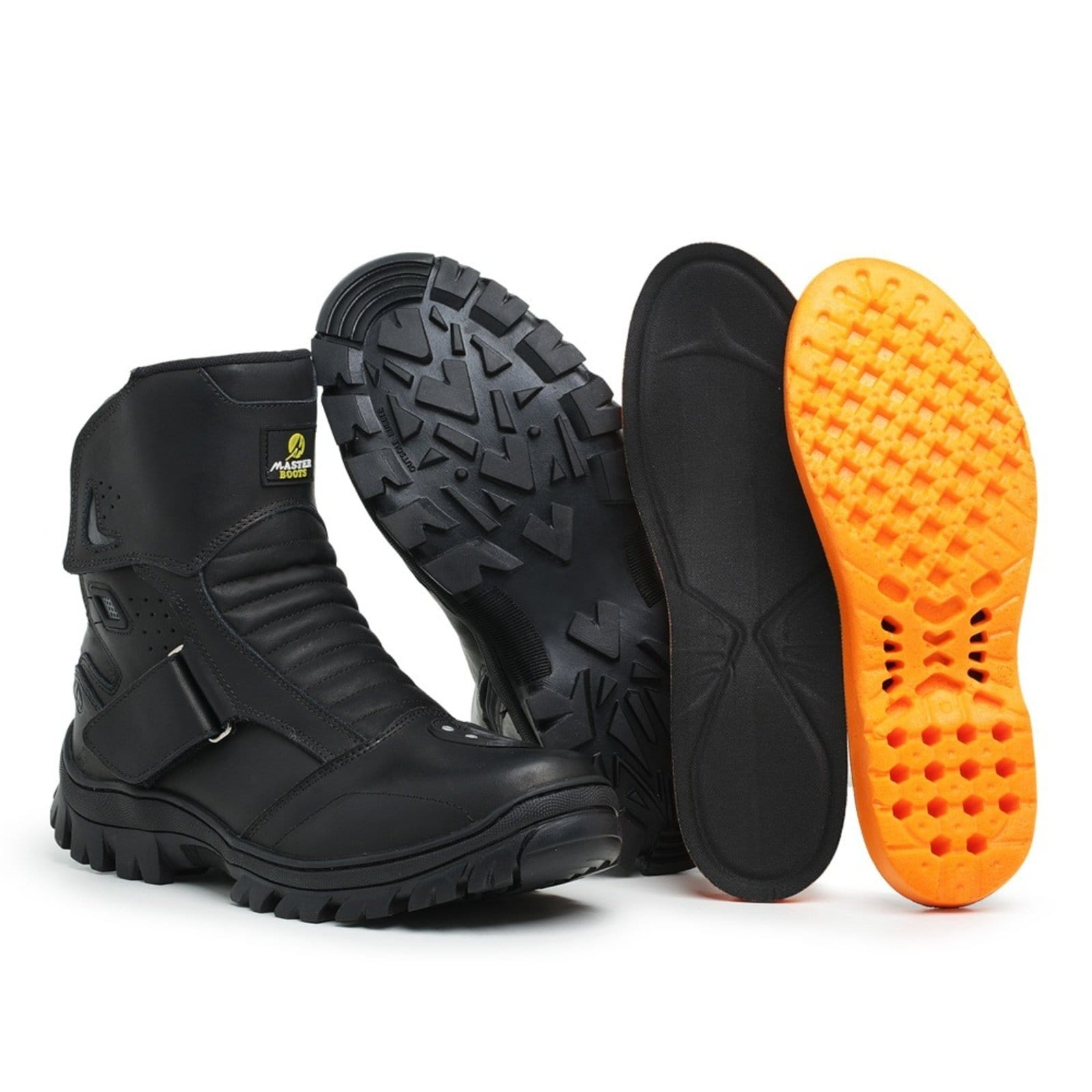 Vista principal Bota Masculina Motoqueiro em Couro Confort Plus Preta ZAFREM preto