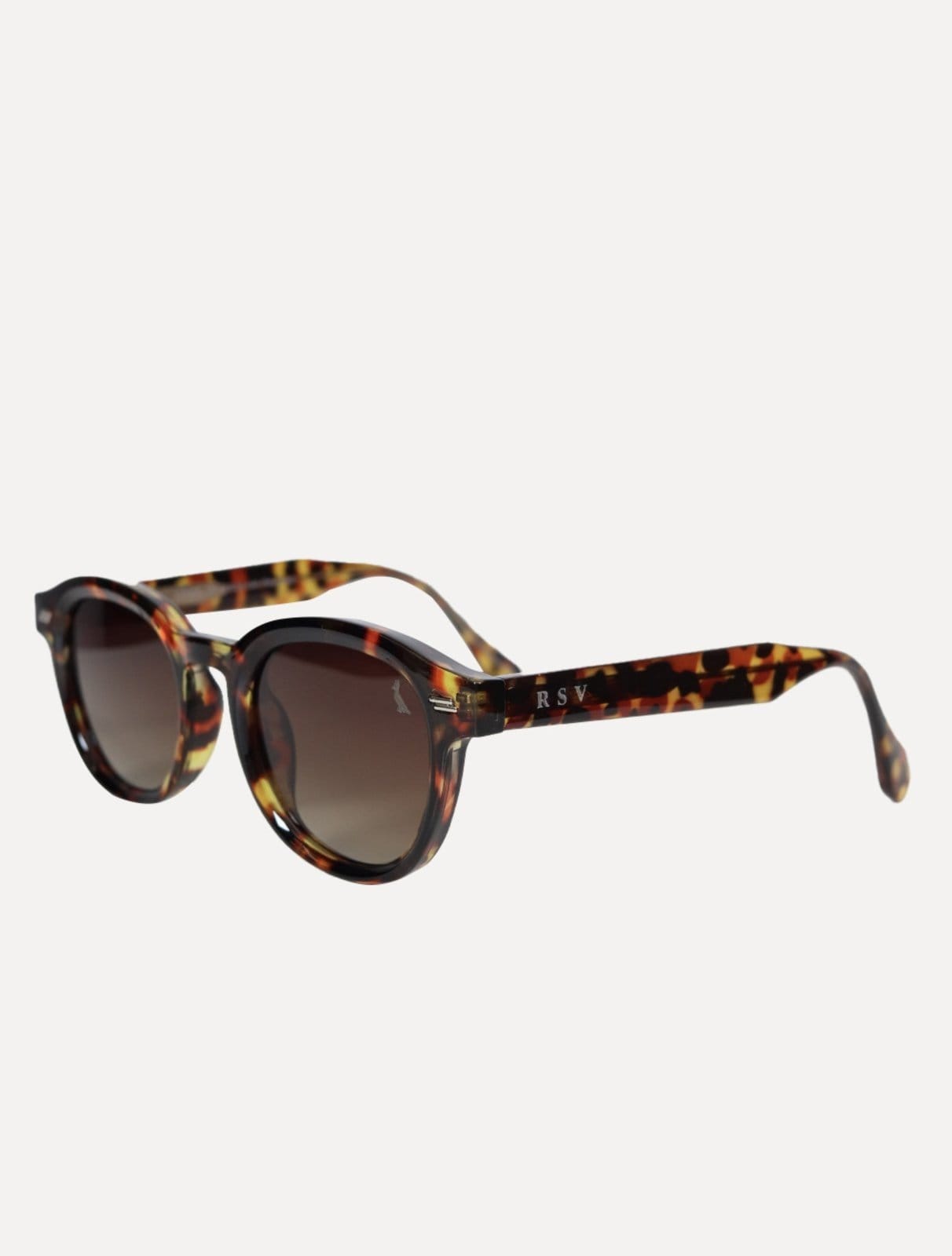 Vista 2 Óculos Reserva de Sol Masculino Round Plate Tortoise Reserva marrom