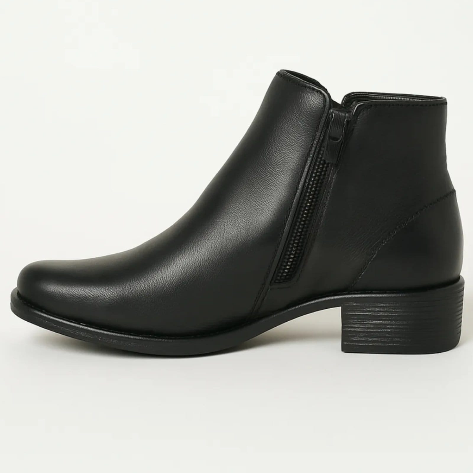 Vista 2 Bota Couro Legitimo Snikgreen Cano Curto Saltinho Quadrado Macia Confortável Snikgreen preto