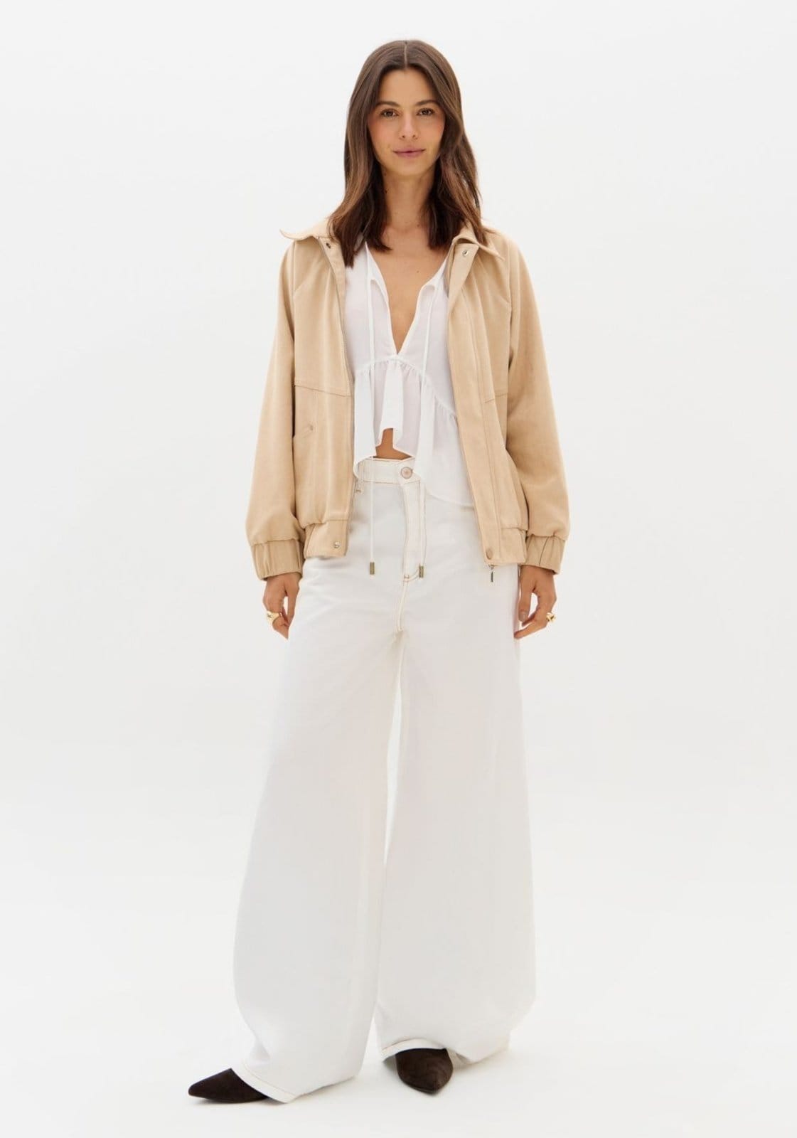 Vista principal Calça Sarja Palazzo Cintura Média My Favorite Things branco