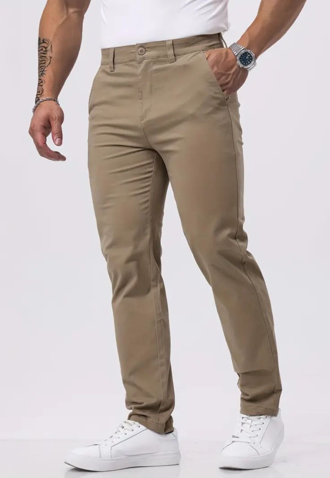 Vista principal Calça Sarja Masculina KOVALI Skinny Caqui - Conforto e Estilo para o Dia a Dia KOVALI FASHION STORE cáqui caqui