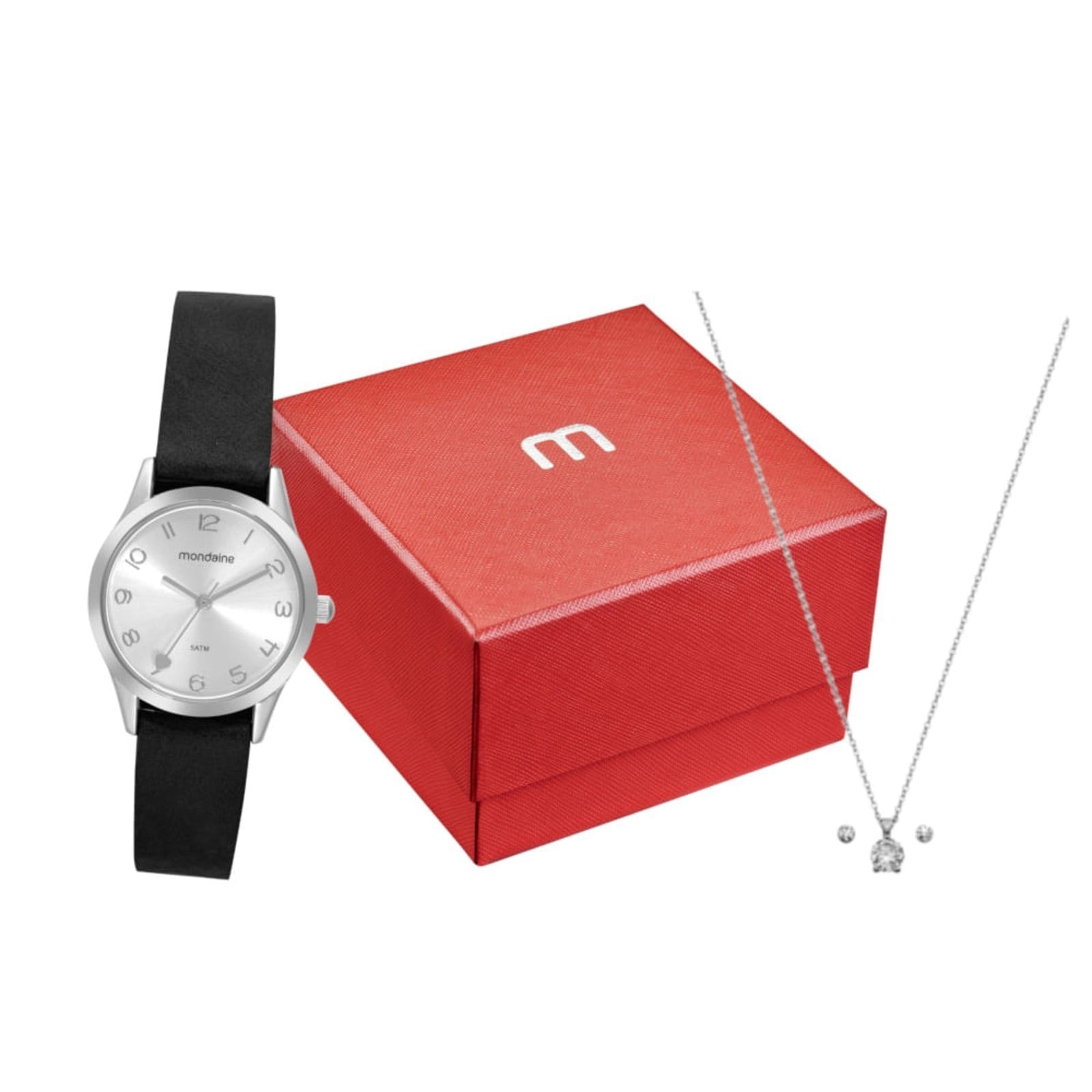 Vista principal Kit Relógio Feminino Com Semijoias Ponto de Luz Mondaine prata