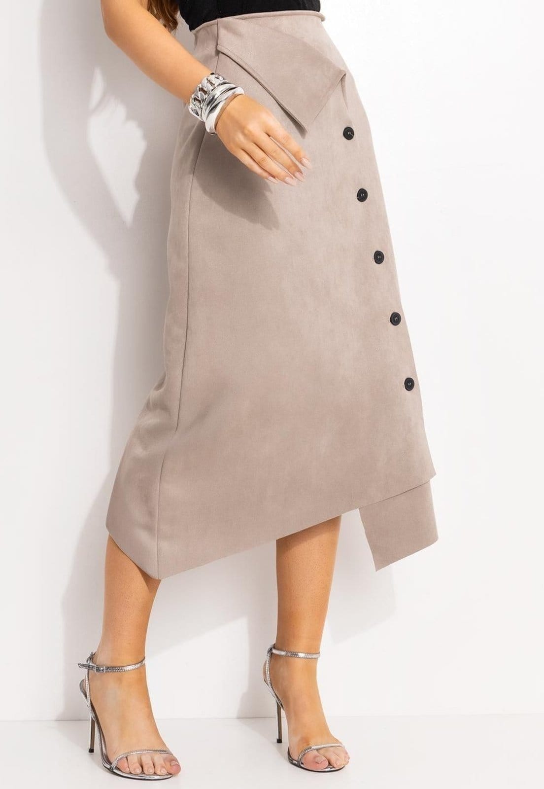 Vista principal Saia Em Malha Suede Quintess marrom