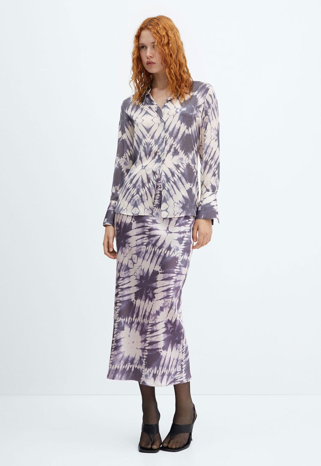 Vista principal Saia Mango Midi Tie Dye Roxa Mango roxo