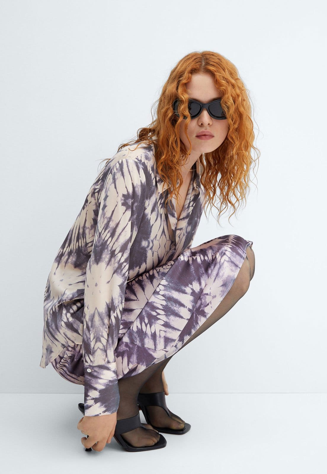 Vista 2 Saia Mango Midi Tie Dye Roxa Mango roxo