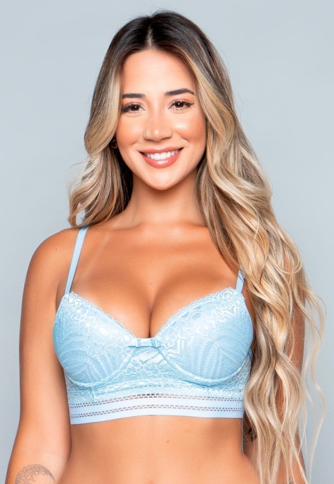 Vista principal Sutiã Vekyo Lingerie Com Bojo Renda E Elástico Claro VEKYO azul