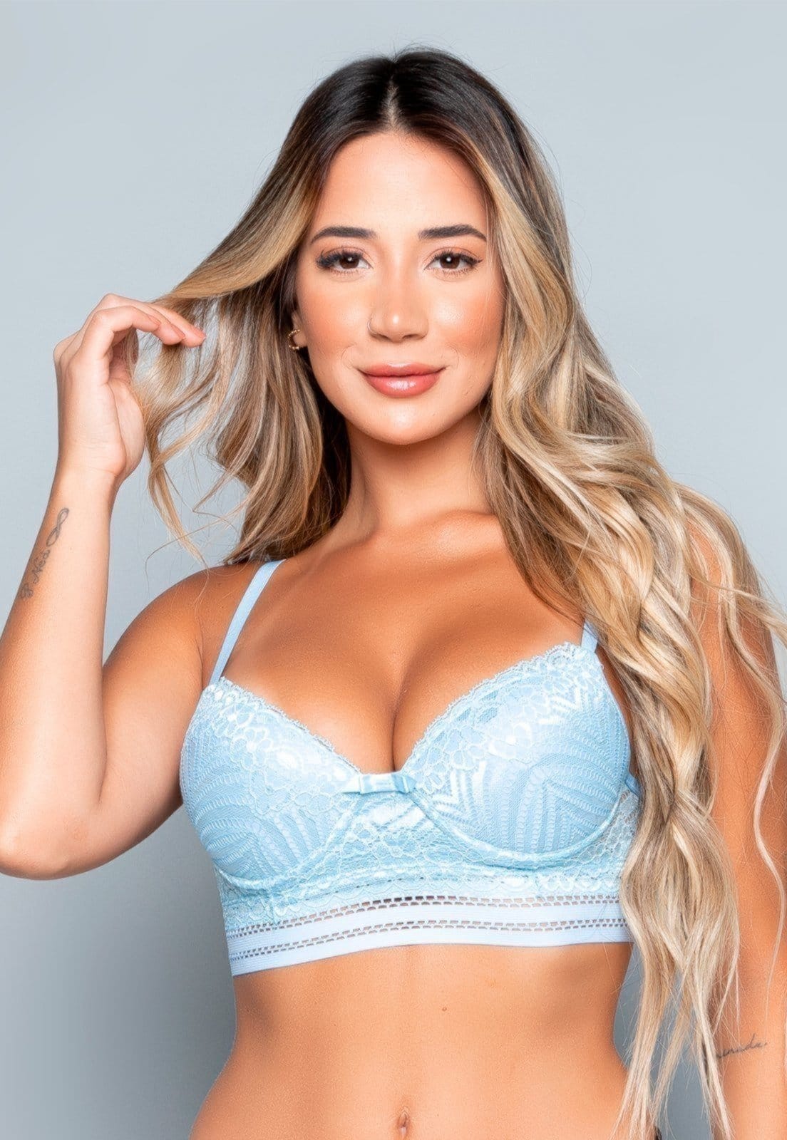 Vista 2 Sutiã Vekyo Lingerie Com Bojo Renda E Elástico Claro VEKYO azul