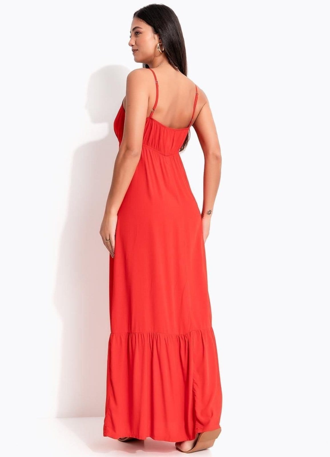Vista 2 Vestido Longo Em Viscose Quintess Quintess vermelho