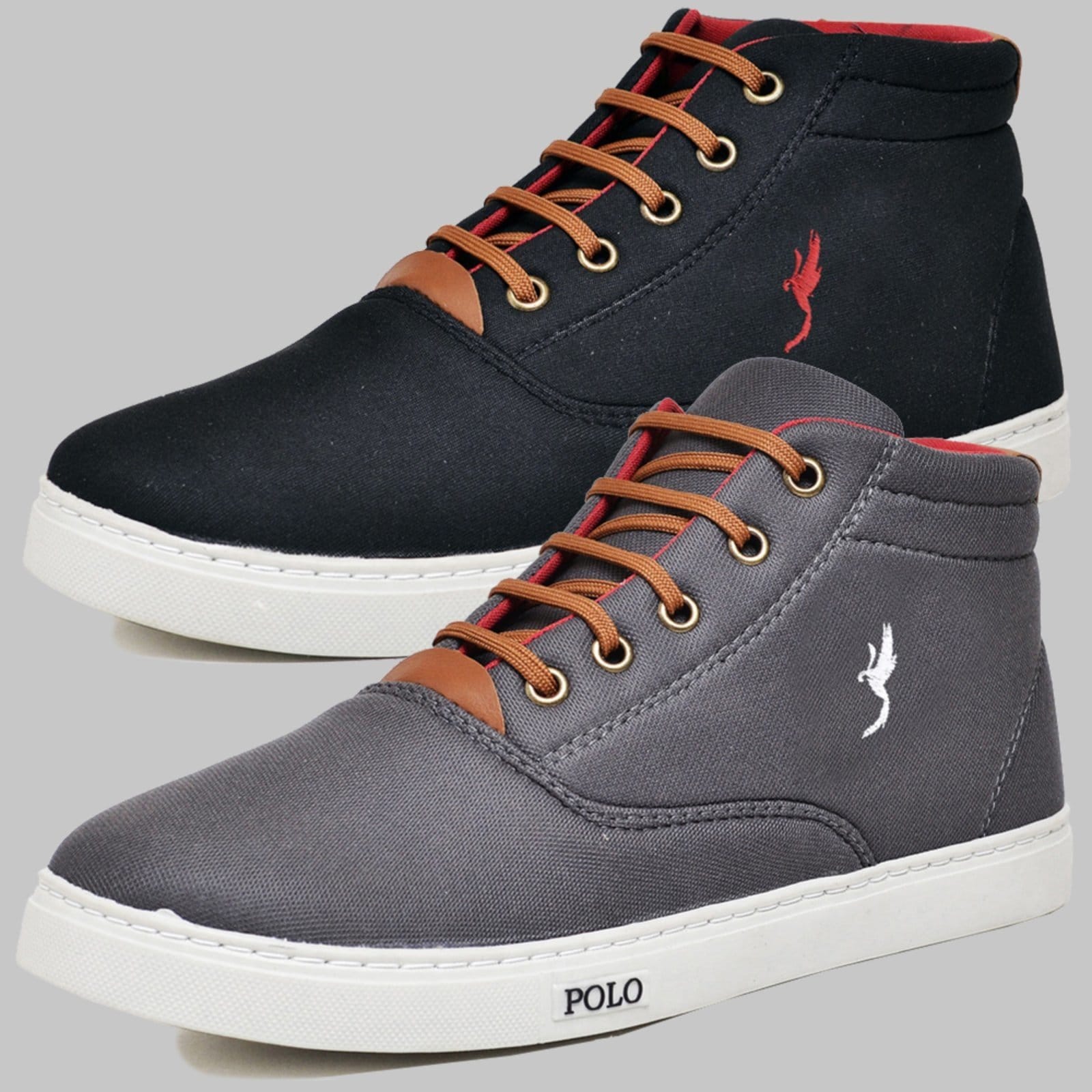 Kit 2 Pares Sapatênis Casual Botinha Masculino Polo Cinza/Preto
