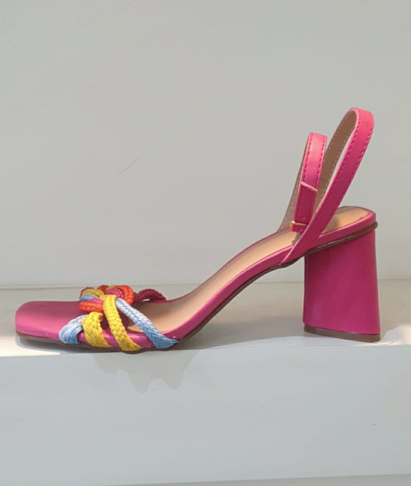 Vista 2 Sandália Delazari Salto Geométrico Pink com Gáspea Multicolor Delazari multicolorido/pink pink