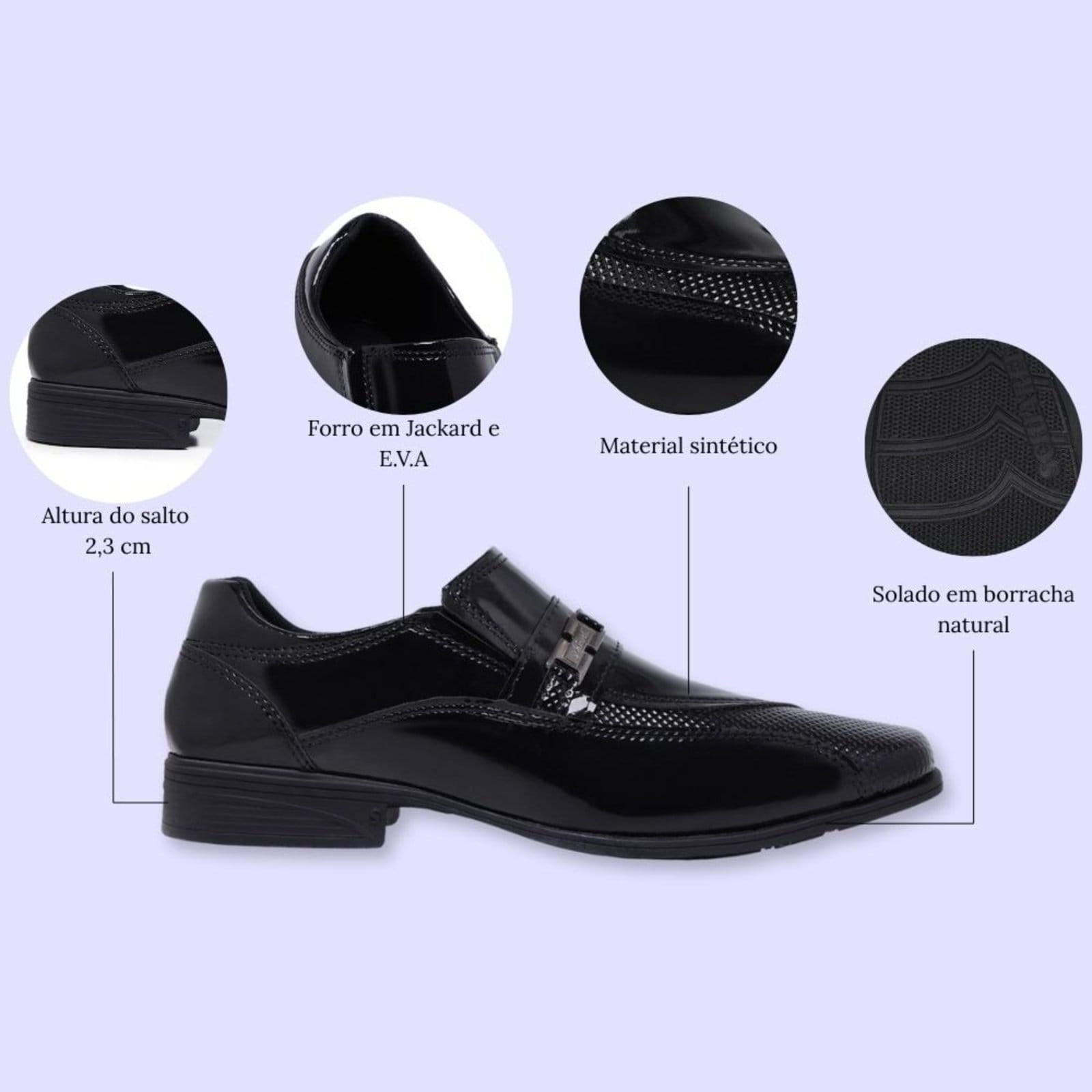 Vista 2 Kit Sapato Social Masculino Para Trabalhar + Cinto + Carteira Casamento Verniz Calce Fácil 835 Verniz Schiareli preto