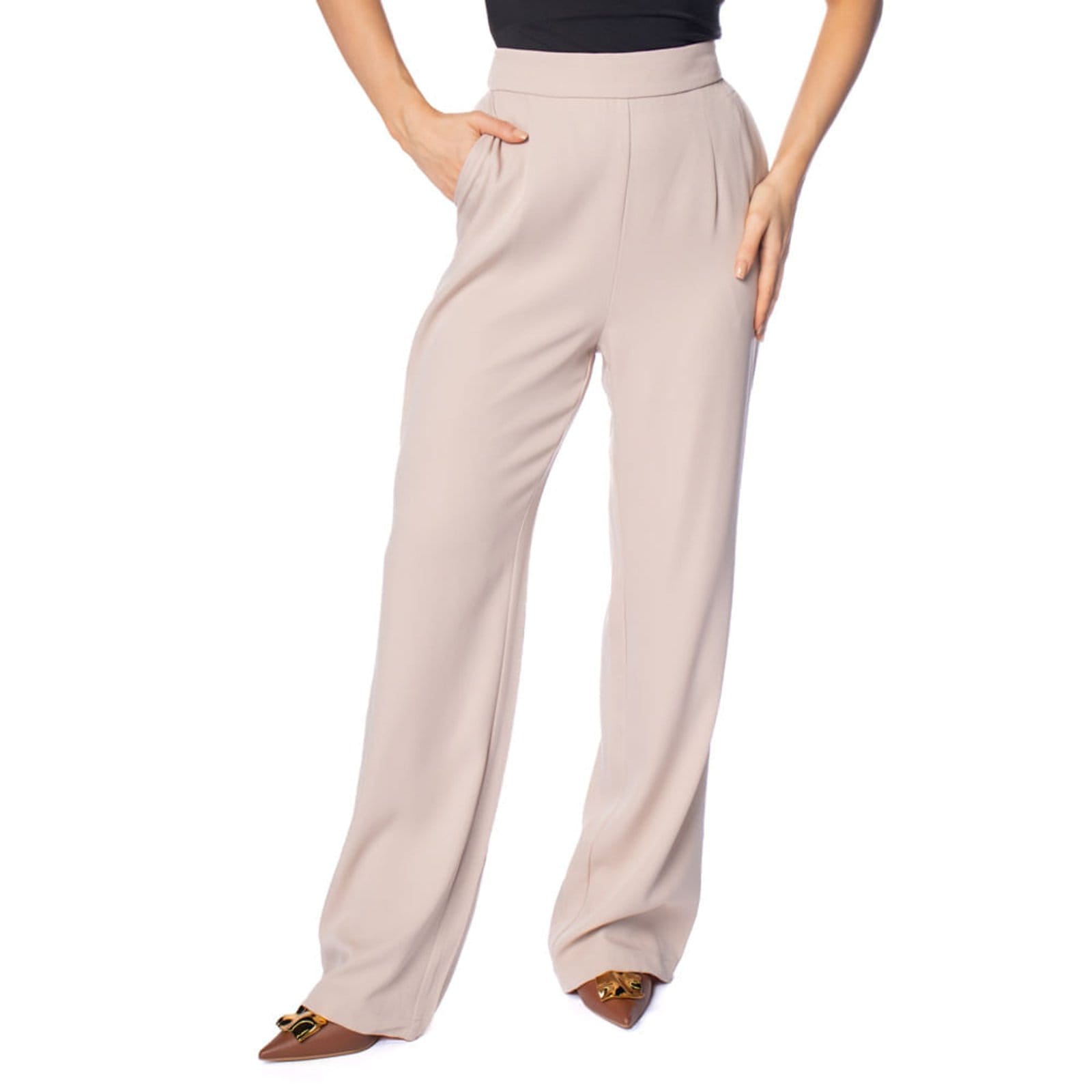 Vista principal Calça Feminina Pellini Wide Leg Alfaiataria Pellini bege