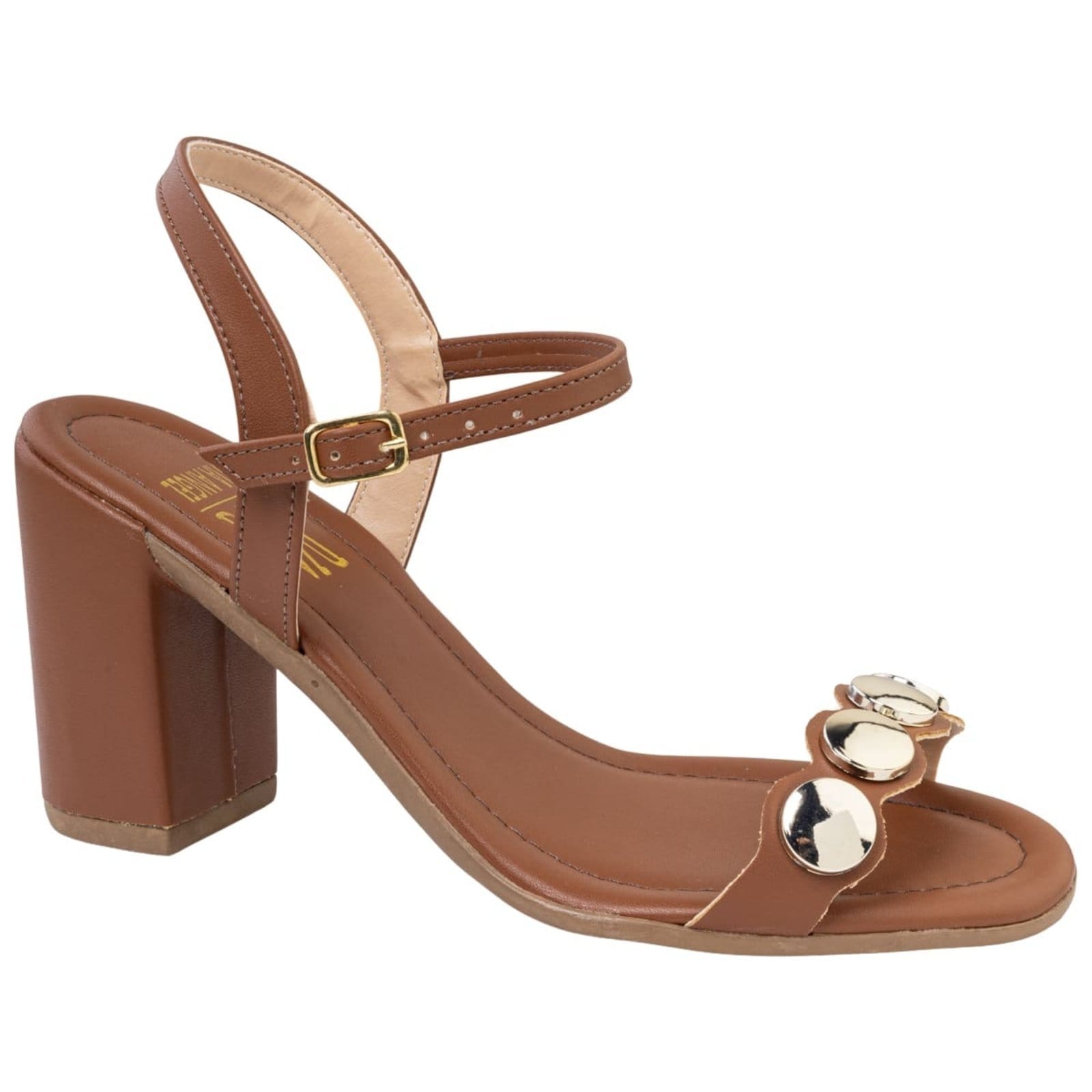 Vista 2 Sandália Feminina Salto Alto Clássica Detalhes Dourado Moderno Estilosa Confortável Via Angel 5203 VIA ANGEL preto