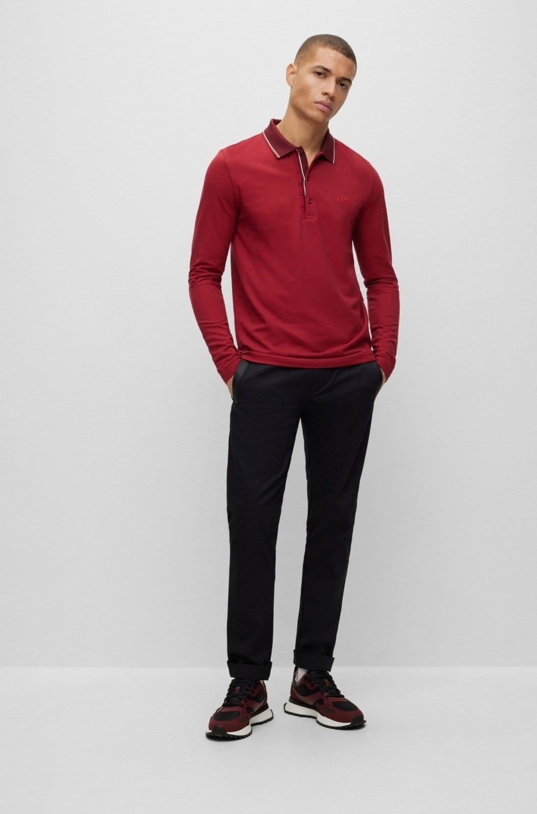 Vista 2 Camisa Polo Slim De Manga Comprida Com Detalhes De Logo Boss rosa