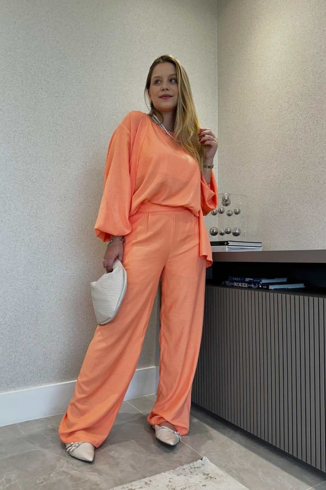 Vista 2 Cardigan Vanibele Viscolinho Goiaba Vanibele rosa