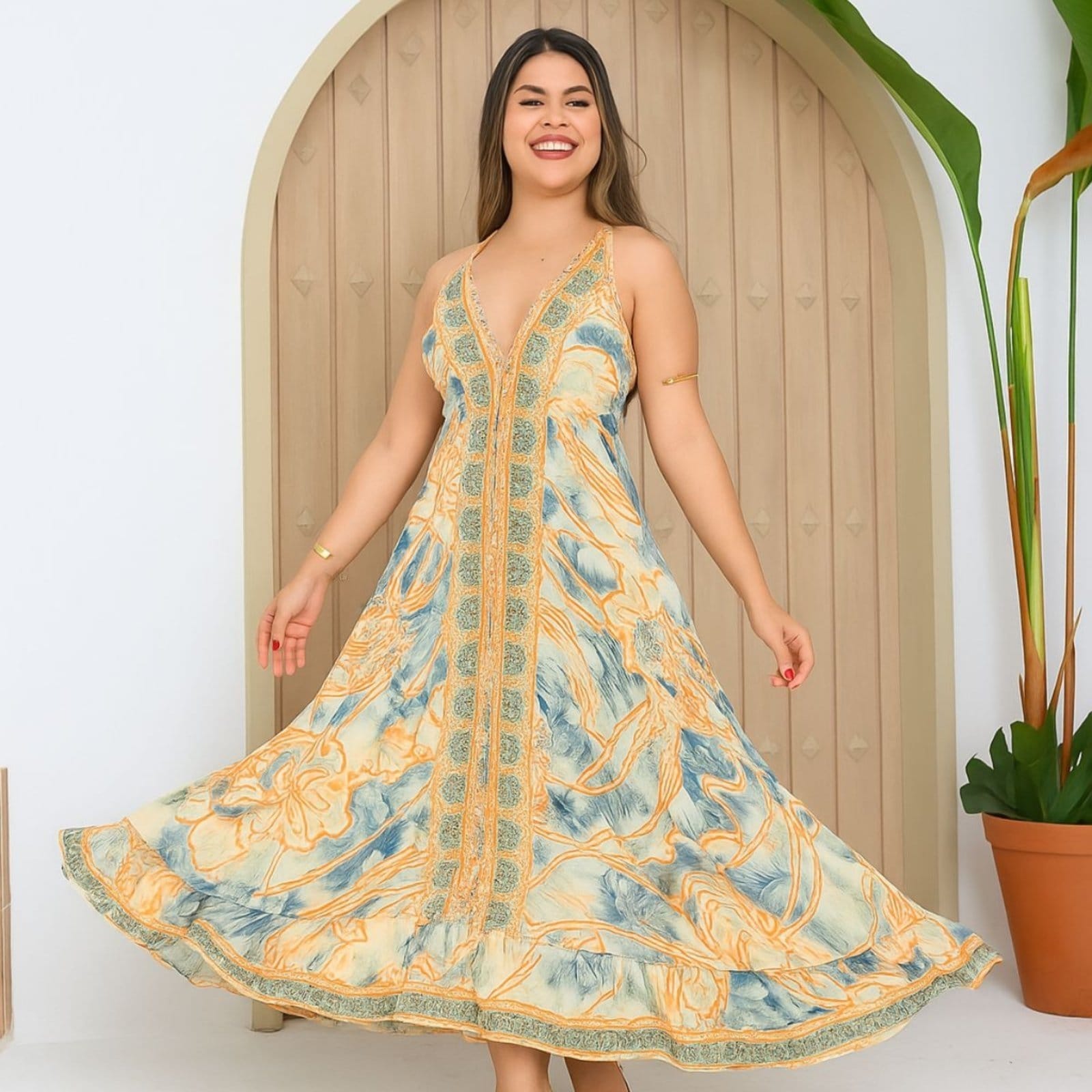 Vestido Lenço Indiano FMF Longo Costas Abertas Premium