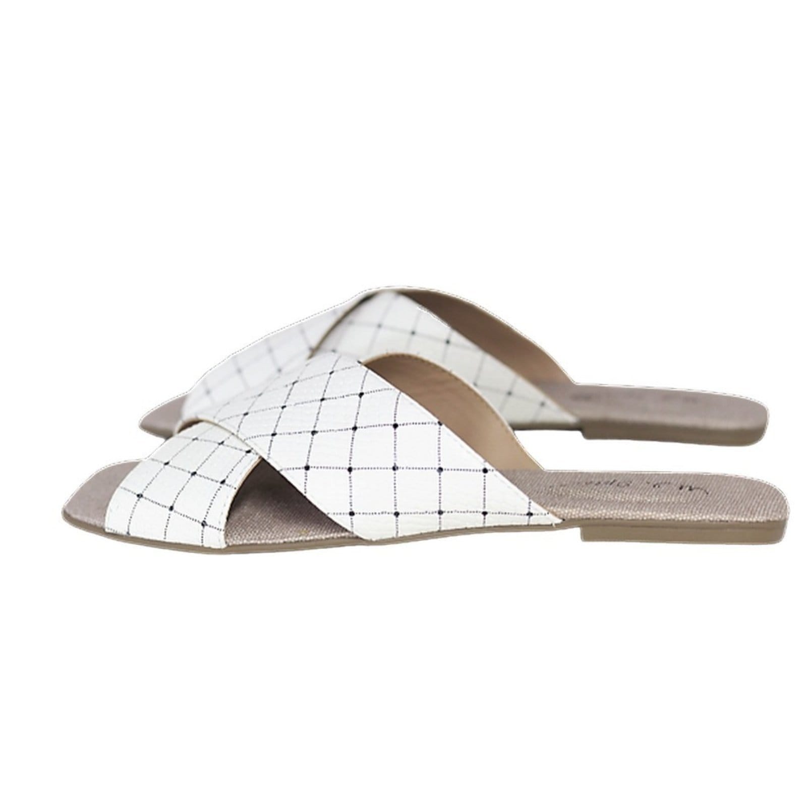 Vista principal Chinelo Rasteirinha Tiras em Couro Quadriculado Spinelli branco