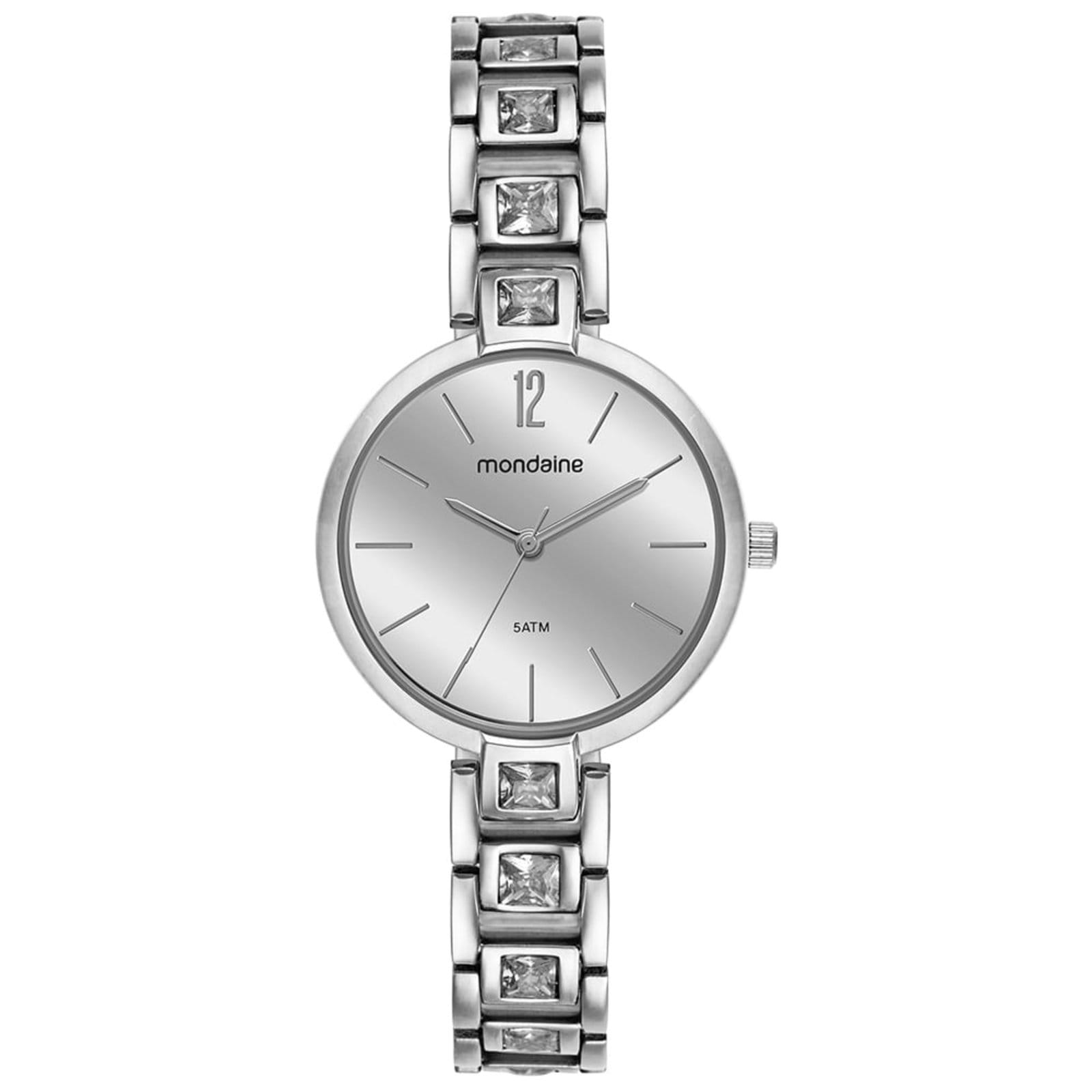 Vista principal Relógio Feminino Espelhado Cristais Mondaine prata