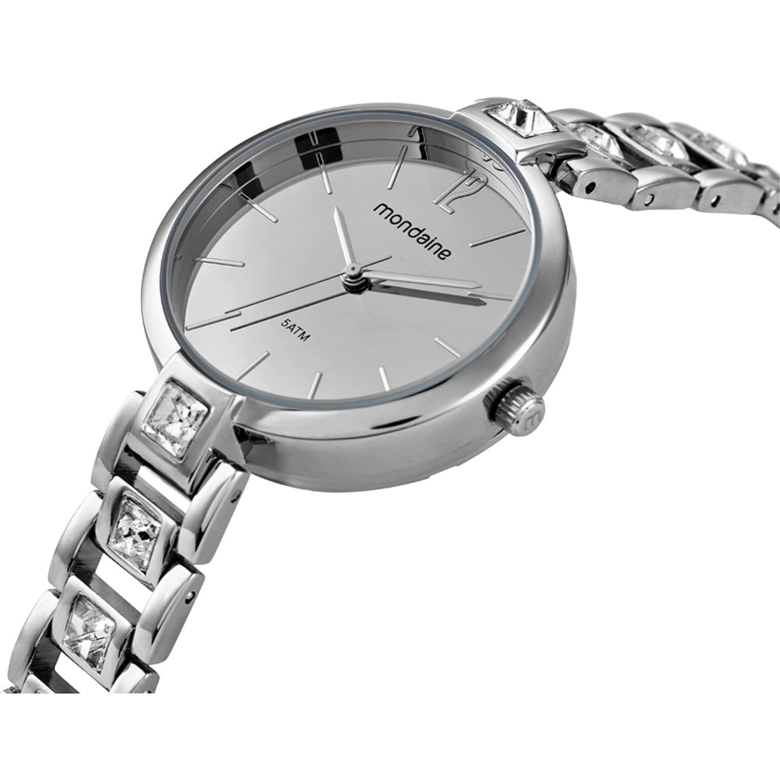 Vista 2 Relógio Feminino Espelhado Cristais Mondaine prata