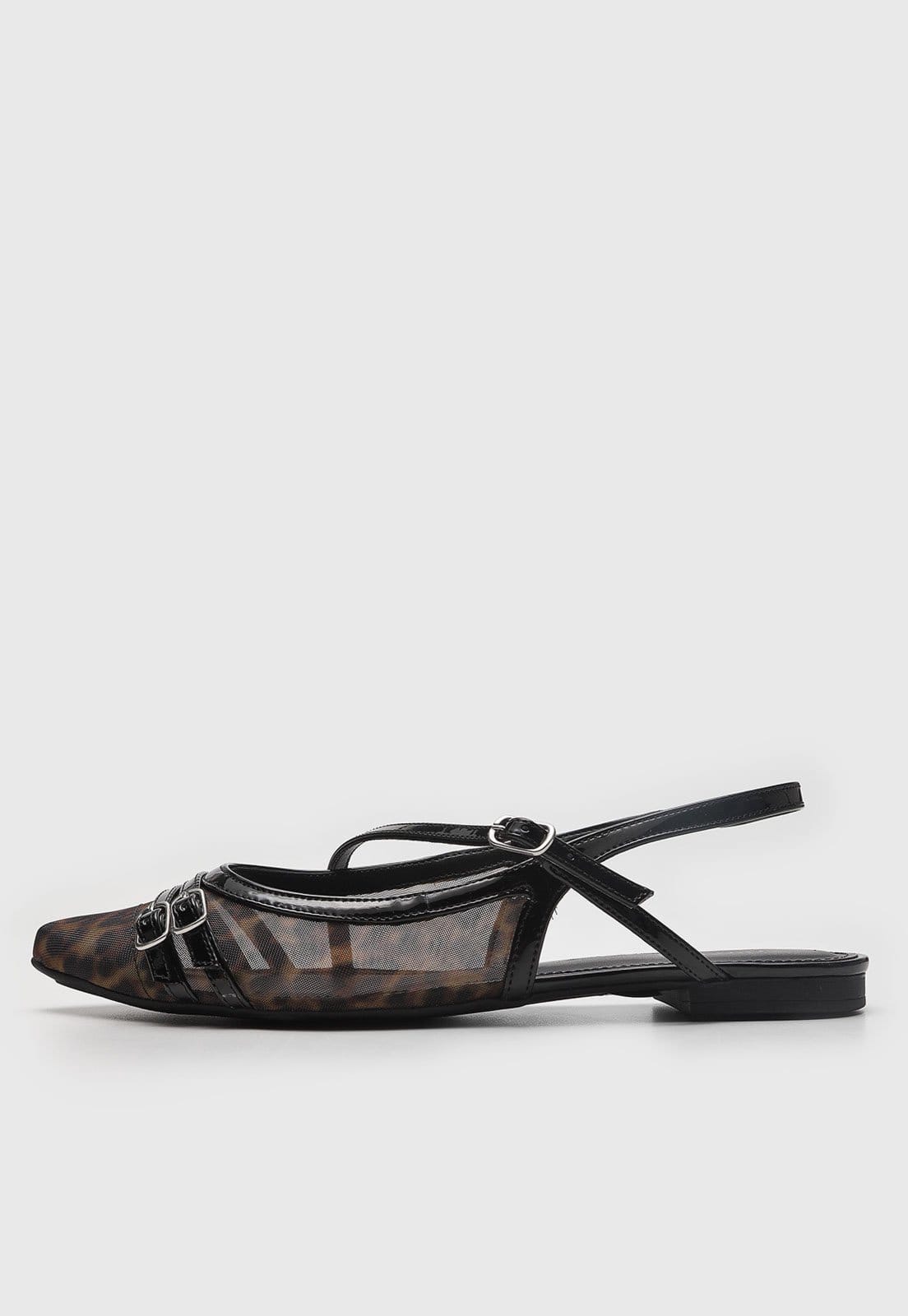 Sapatilha Feminina Anacapri Animal Print Bico Fino Preta