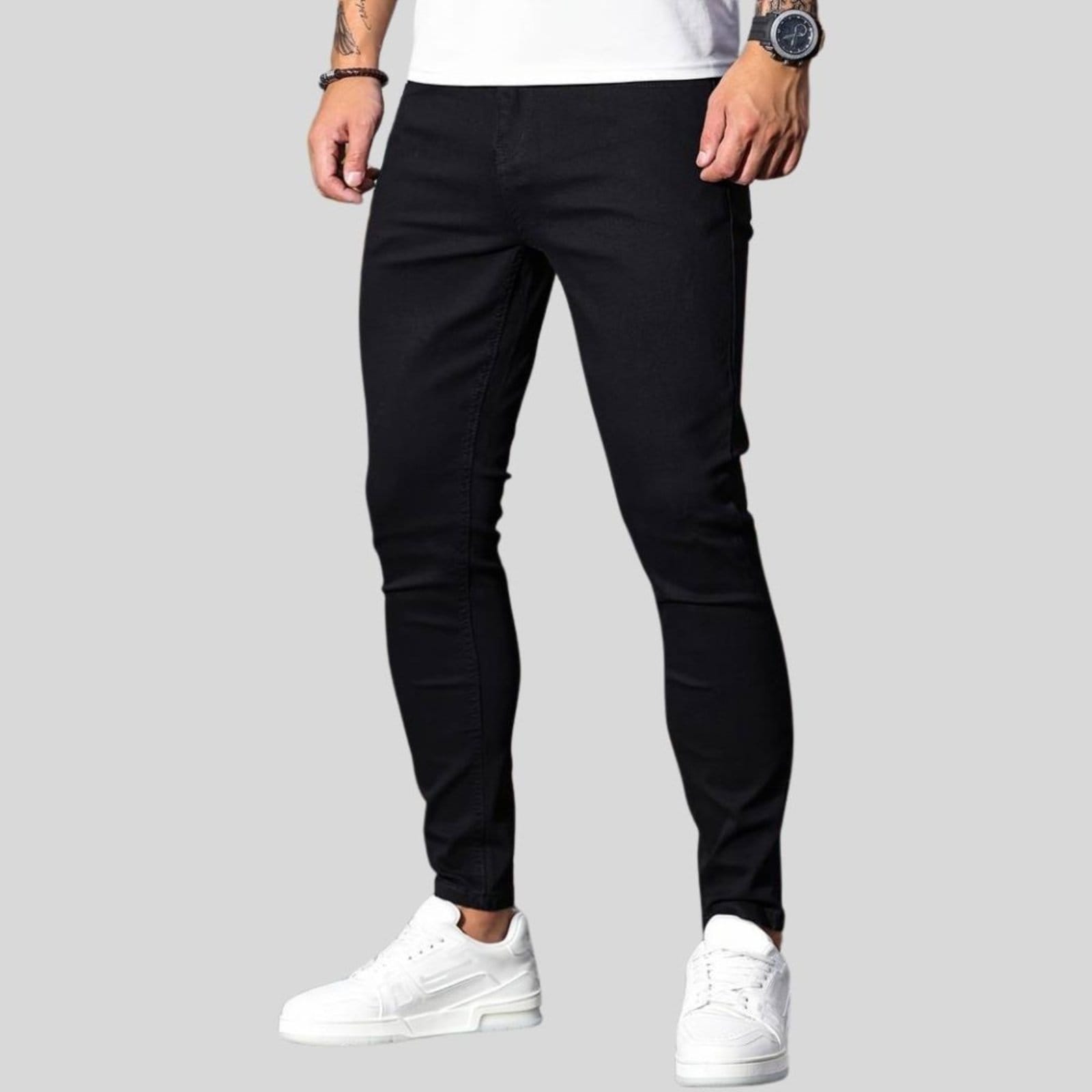 Vista 2 Kit 2 Calça Jeans Masculina Preta Skinny Premium com Elastano e Costura Reforçada Preta TEX JEANS preto
