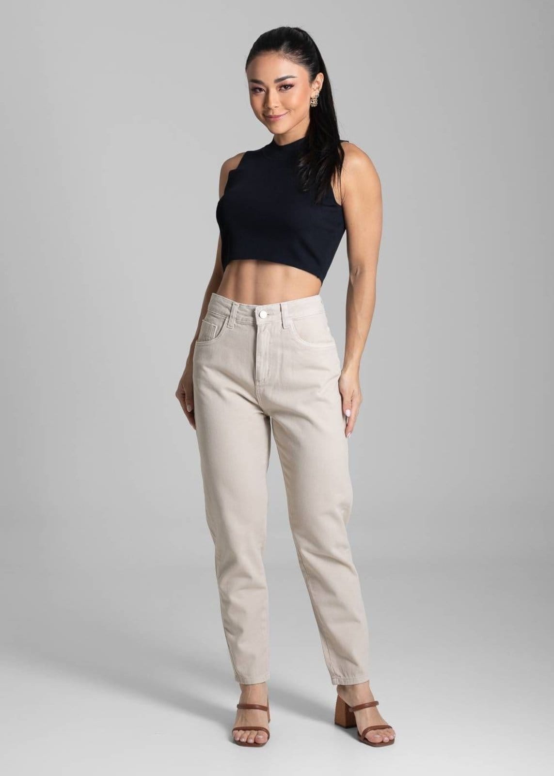 Vista 2 Calça Sarja Sawary Mom - 281946 Sawary bege