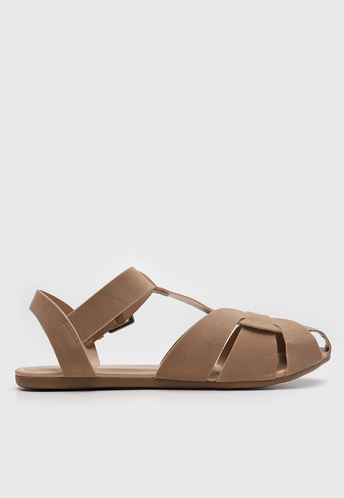 Vista 2 Rasteira Feminina VIA UNO Fechada Tiras Cruzadas VIA UNO bege