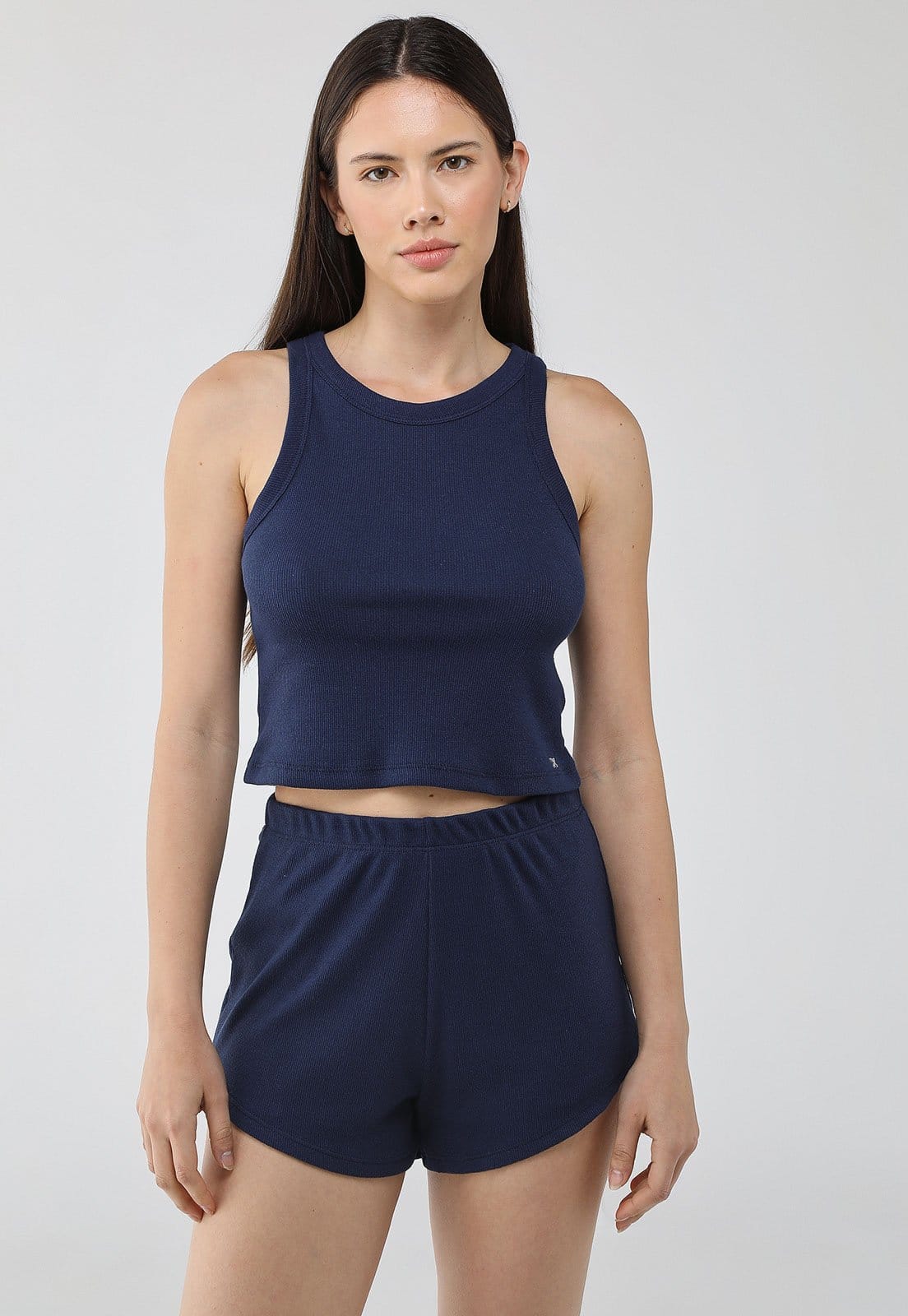 Vista principal Conjunto Pijama Curto Feminino Hering Regata Hering azul marinho