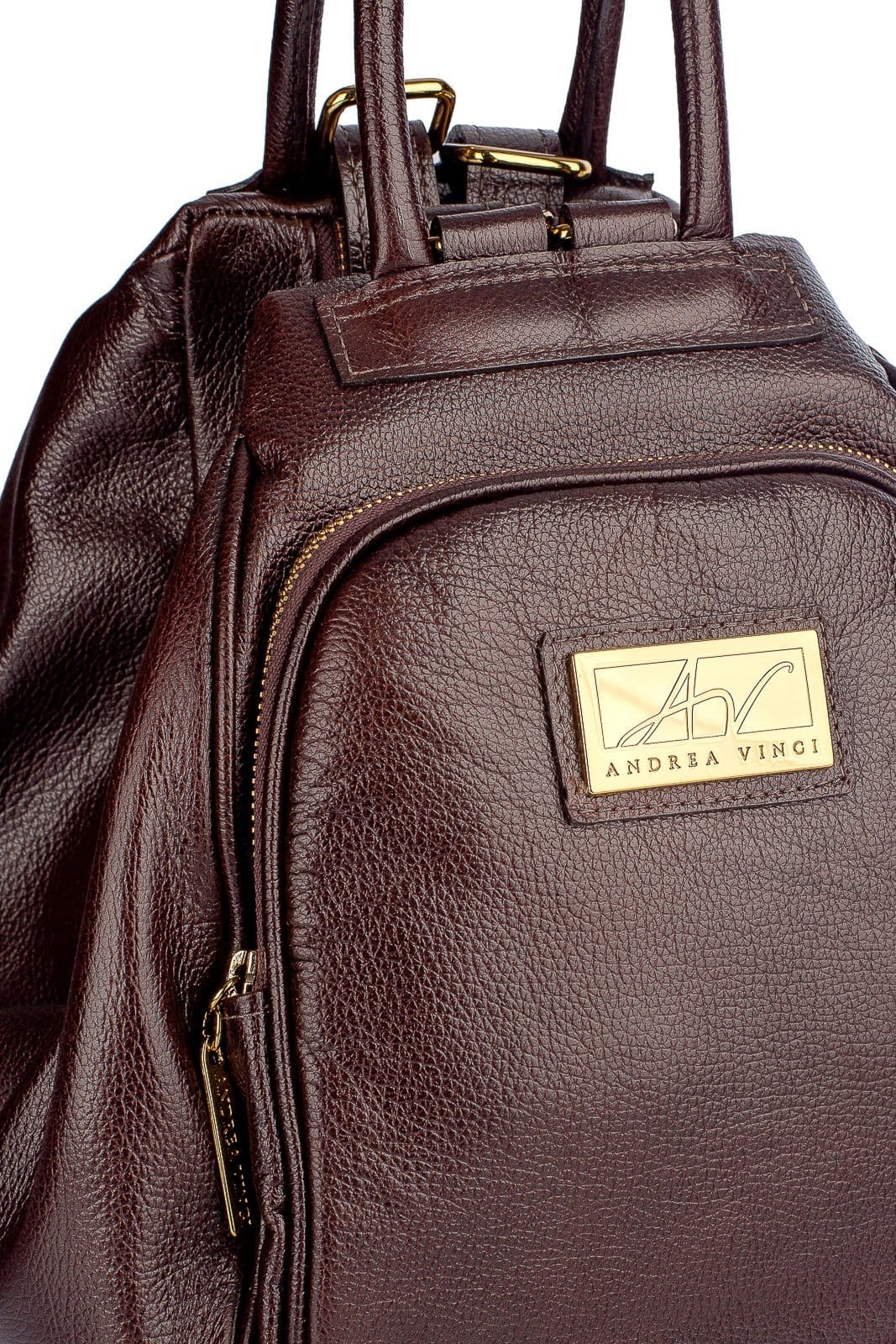 Vista 2 Mochila 3 em 1 de couro liso Sabrina - Café Andrea Vinci vermelho