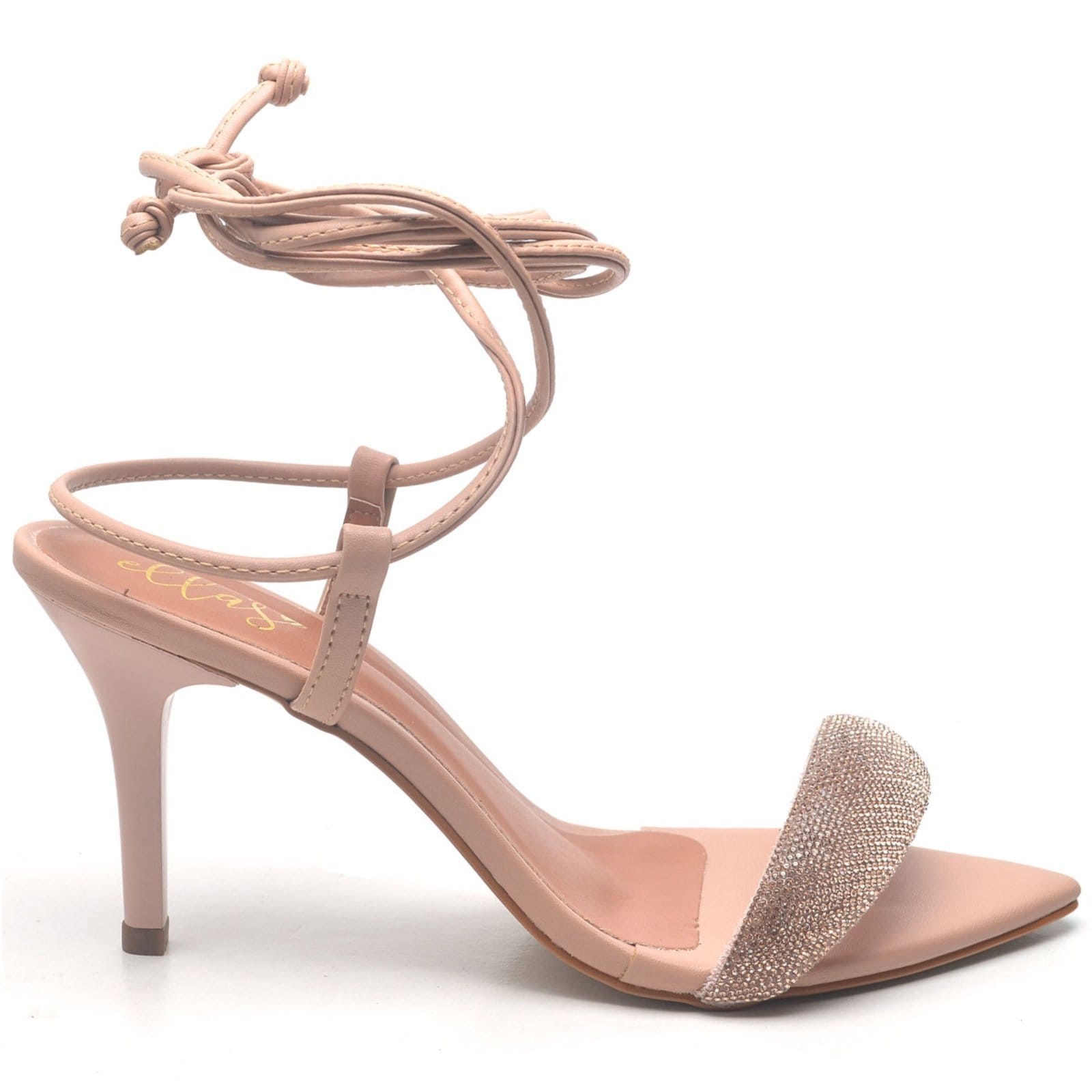 Vista 2 Sandália Salto Médio Bico Folha Napa Rosado Manta Strass ZAFREM rosa