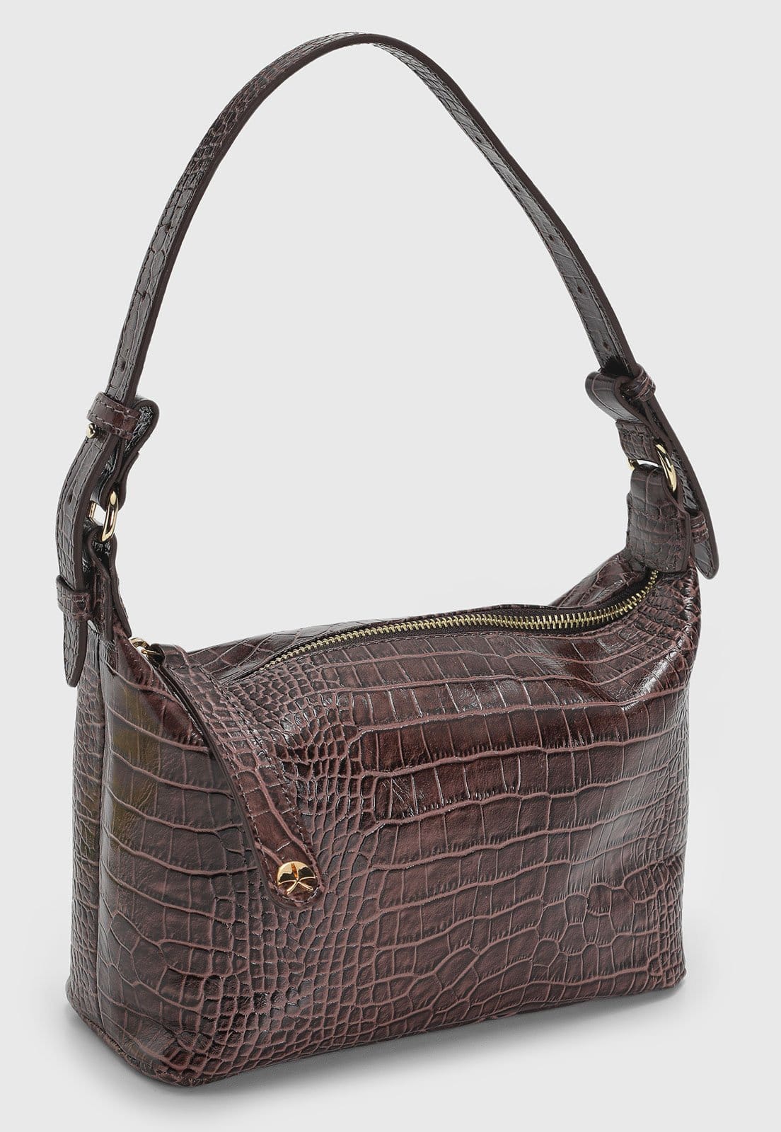 Vista 2 Bolsa Média Feminina Luiza Barcelos Croco Escura Luiza Barcelos marrom