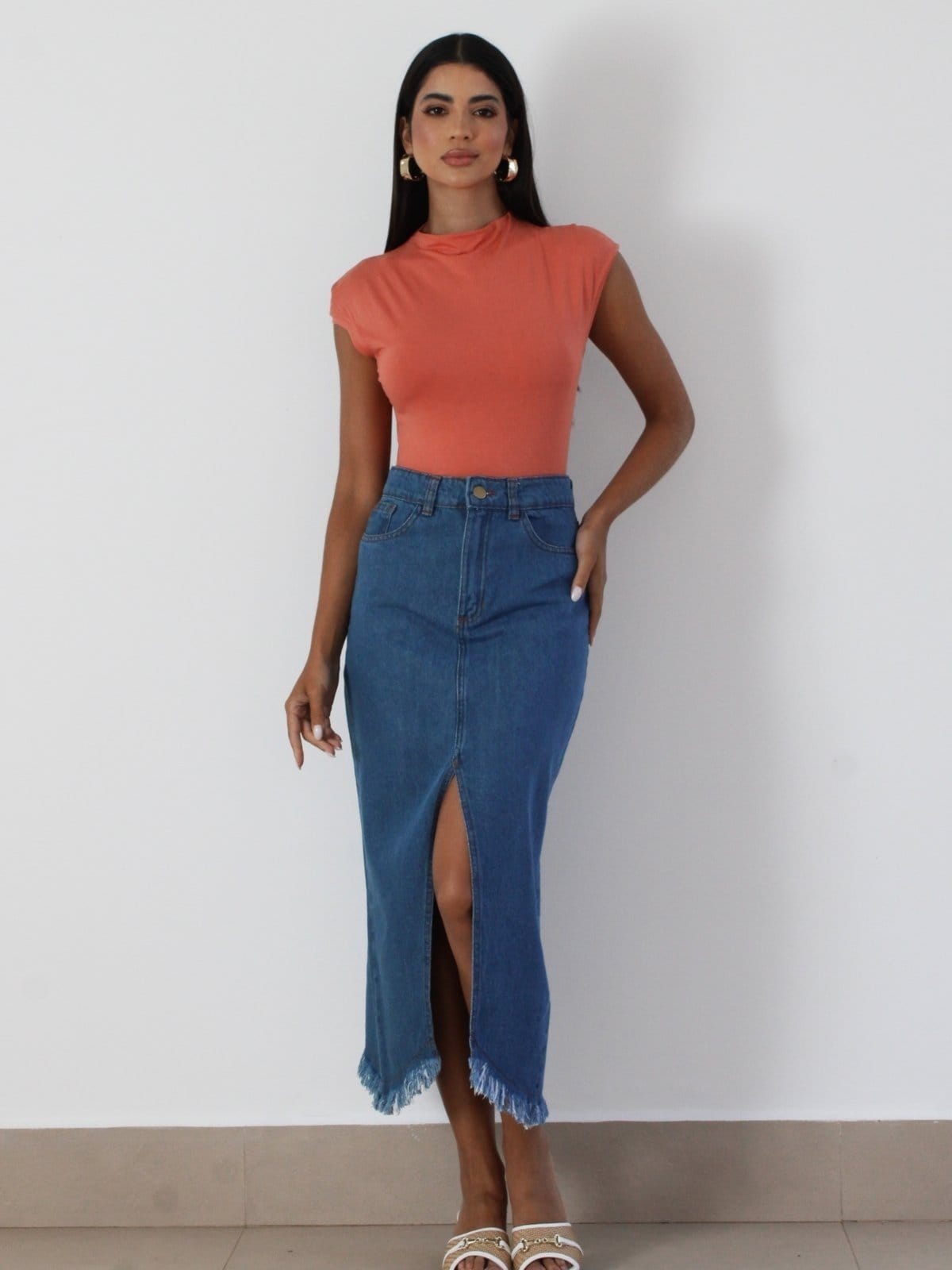 Saia Midi Novah Store c/ Fenda Azul