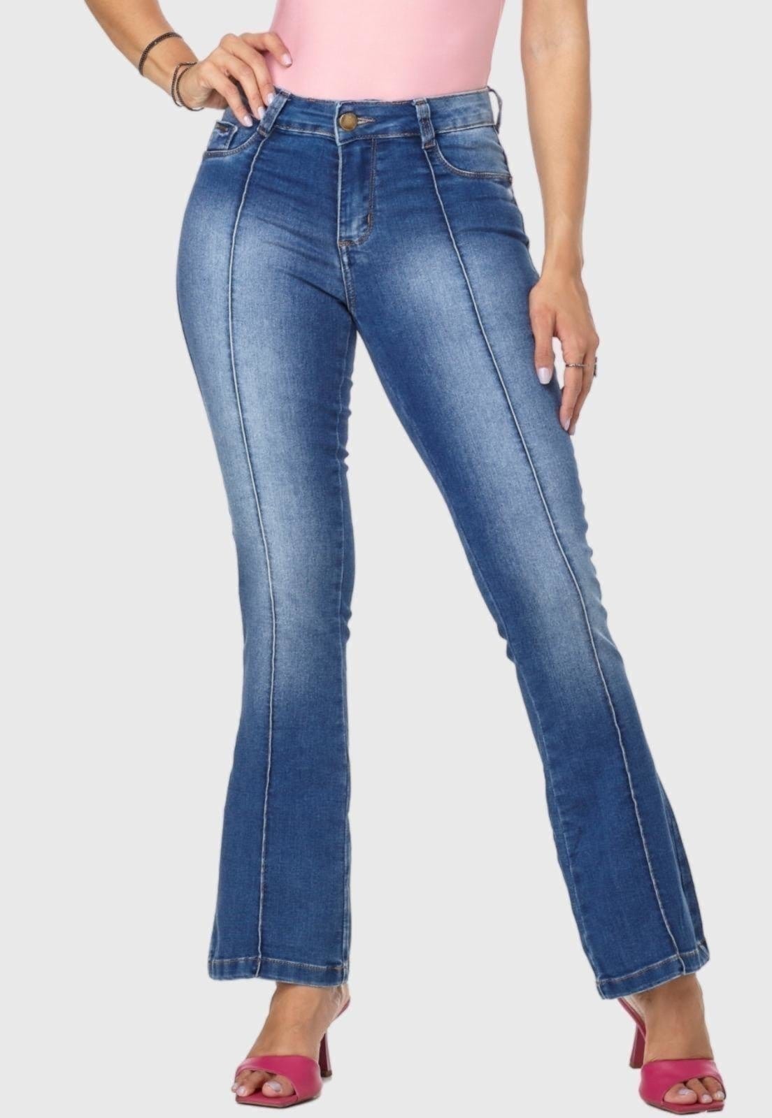 Vista principal Calça Jeans HNO Jeans Flare Petit com Friso HNO Jeans azul