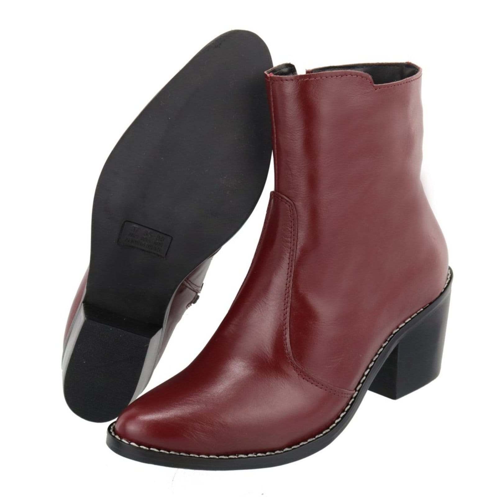Vista 2 Bota Couro Bico Fino Cano Curto Vermelha Red Cherry Lançamento TELLINI STORE vinho red