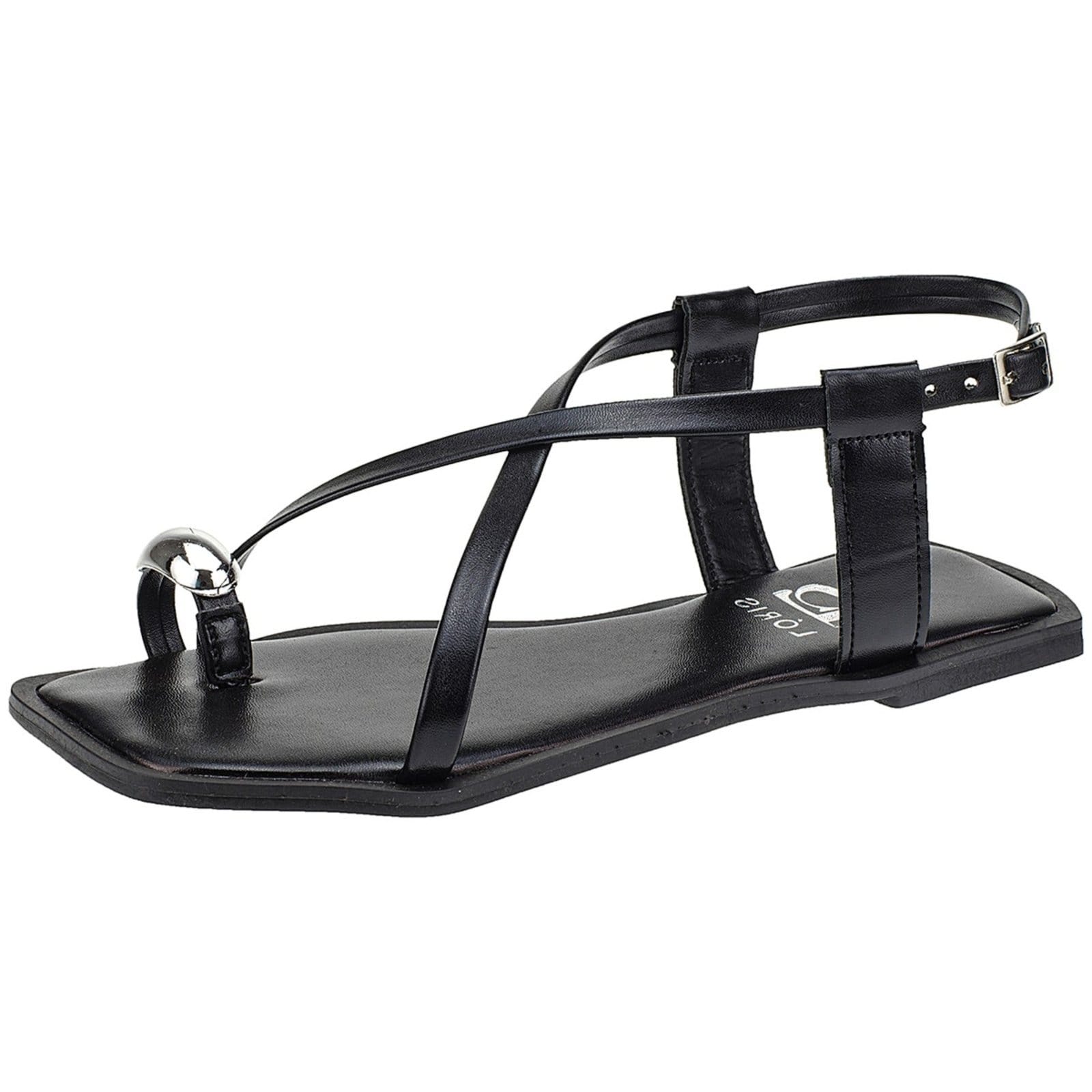 Sandália Lóris Shoes Rasteira de Tiras com Enfeite ABS Dourado Confortável Rasteirinha 3988