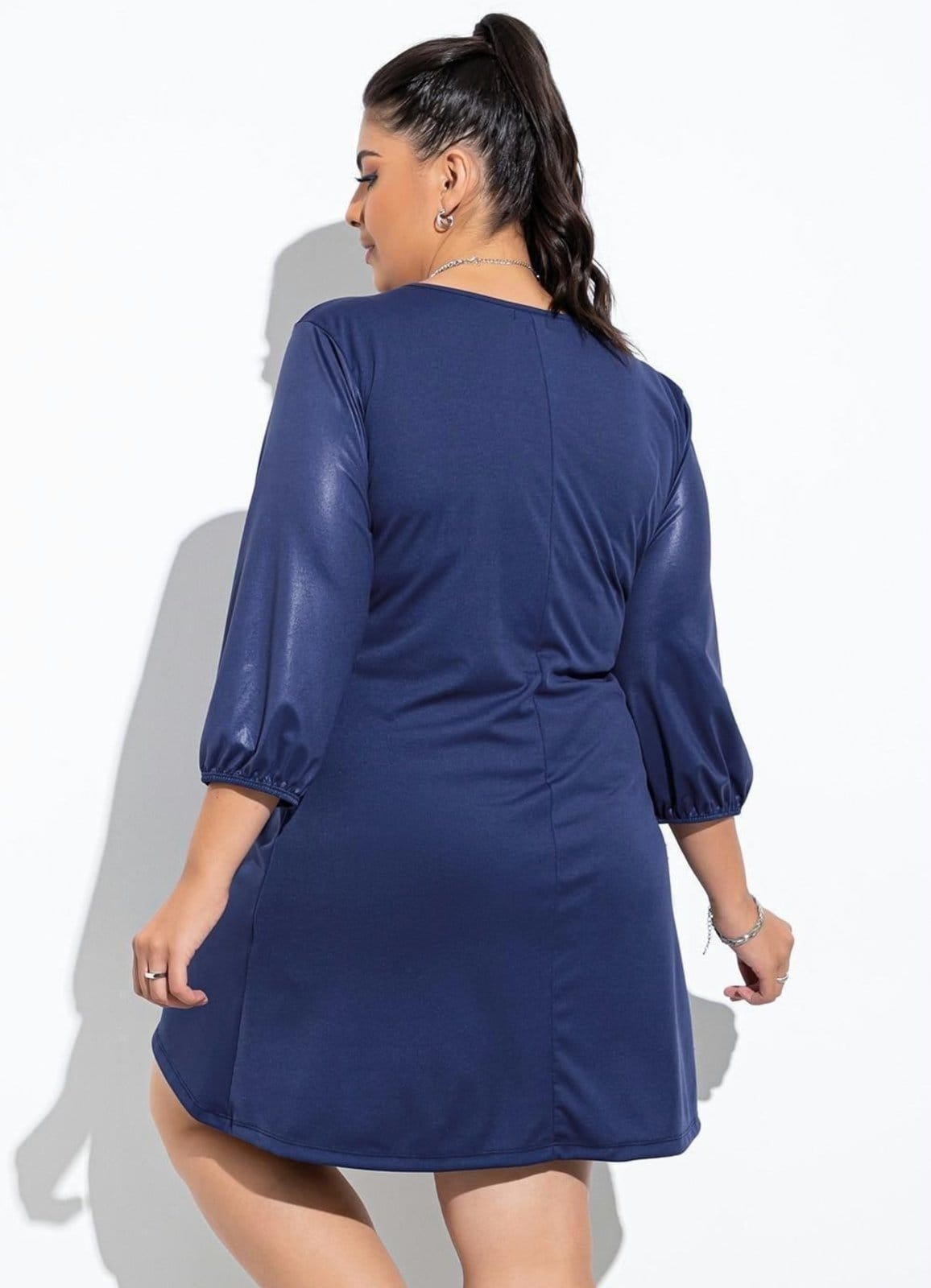 Vista 2 Vestido Mangas Em Cirrê. Safira Marguerite azul