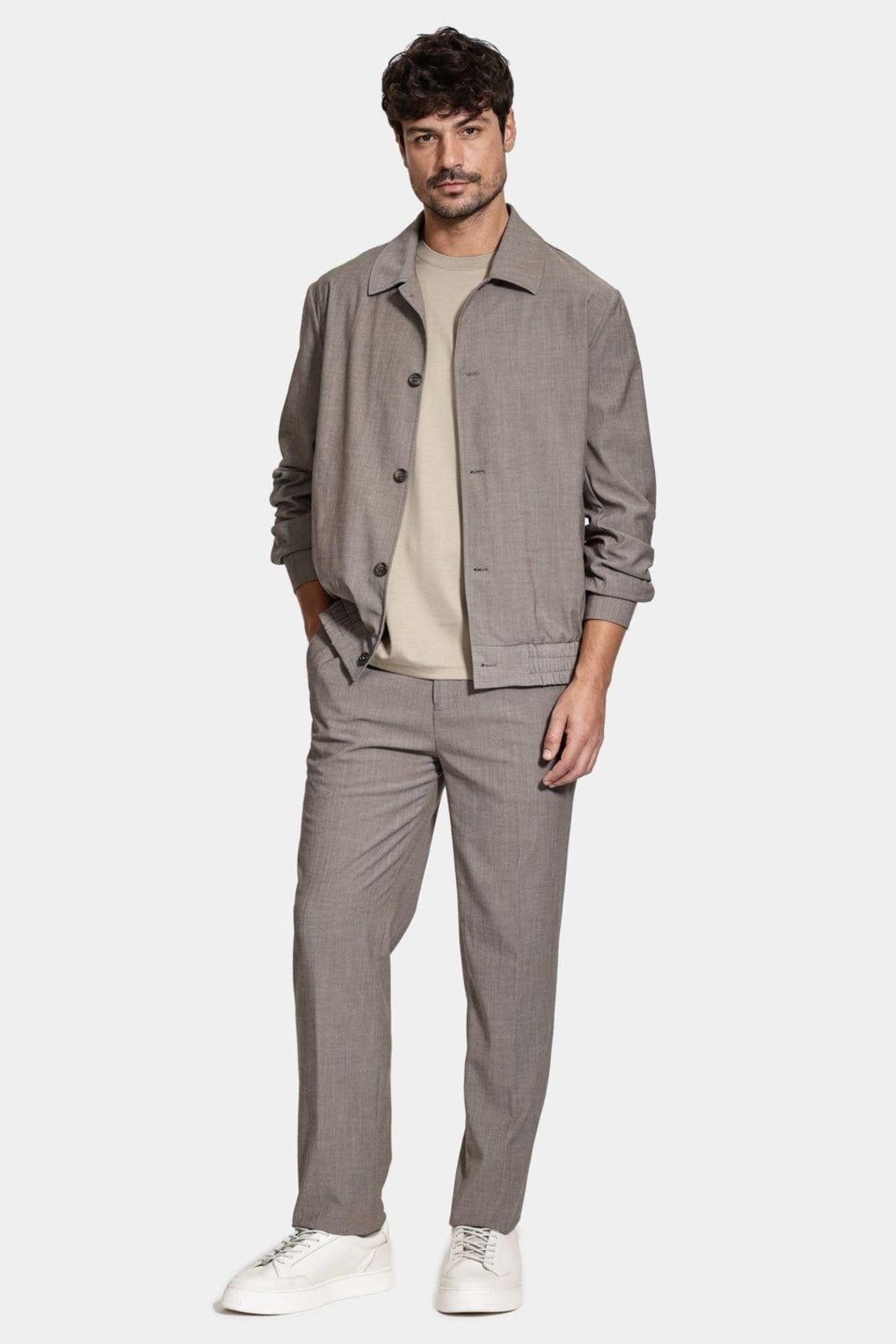 Vista 2 Calça Aramis Alfaiataria Algodão Anatomica Aramis bege