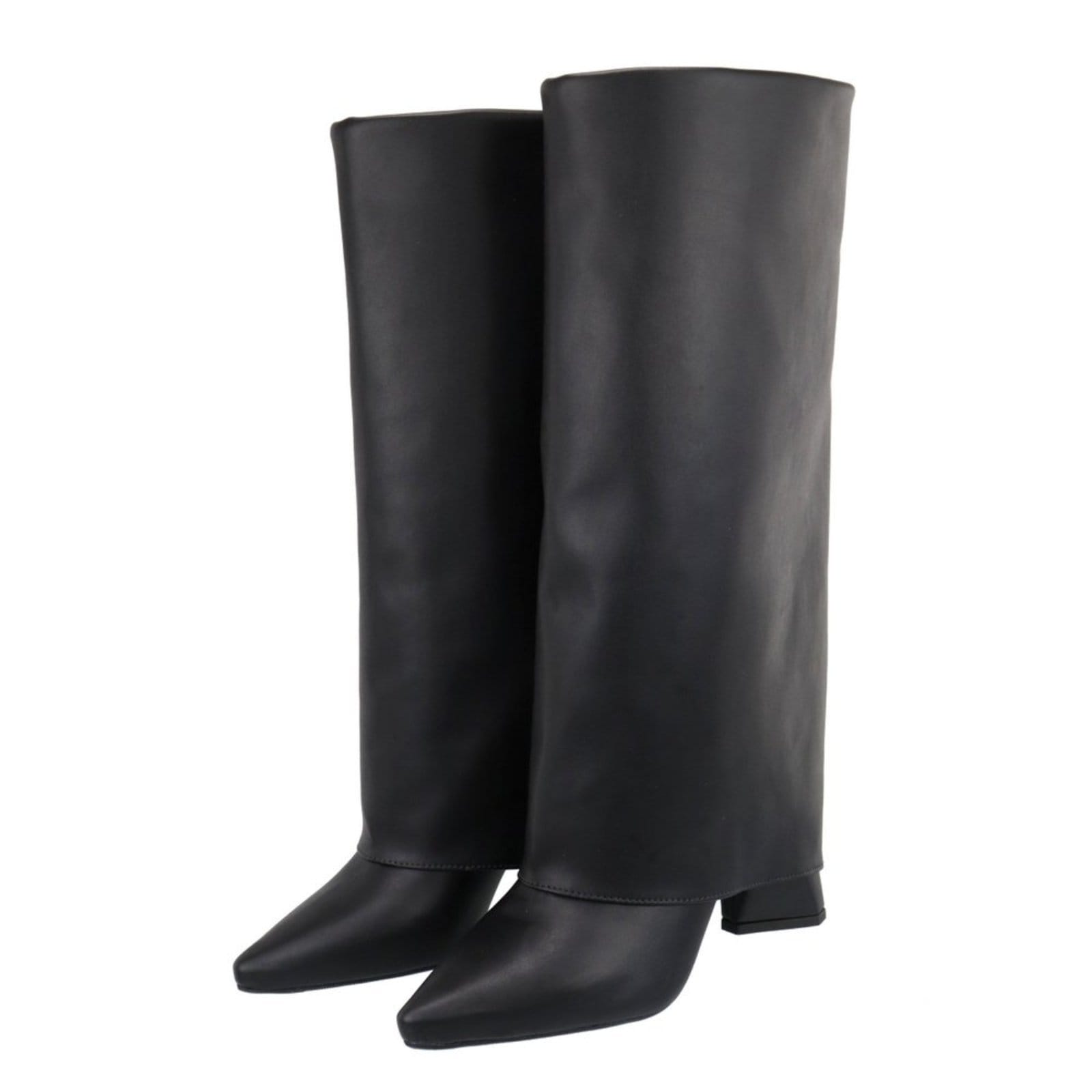 Bota Capa Em Napa Preta Salto Geométrico 23017