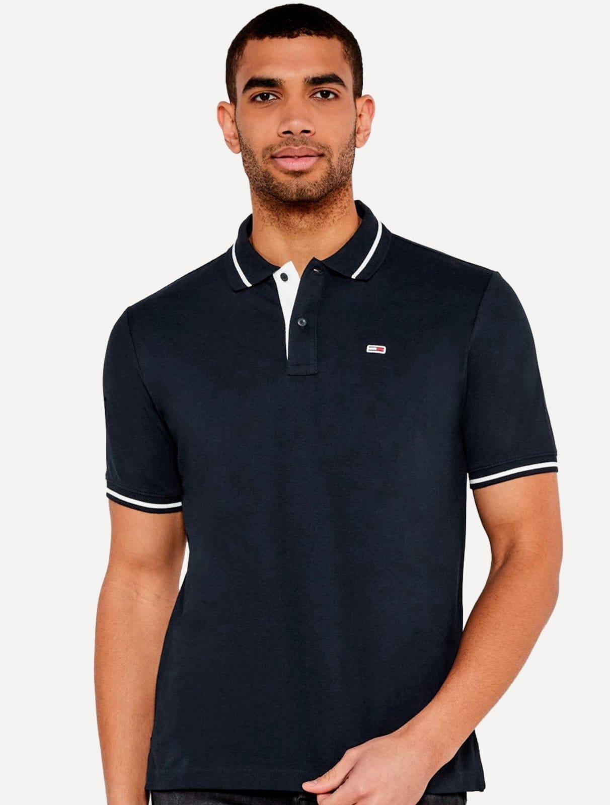 Polo Tommy Jeans Masculina Piquet Regular Tipped Azul Marinho