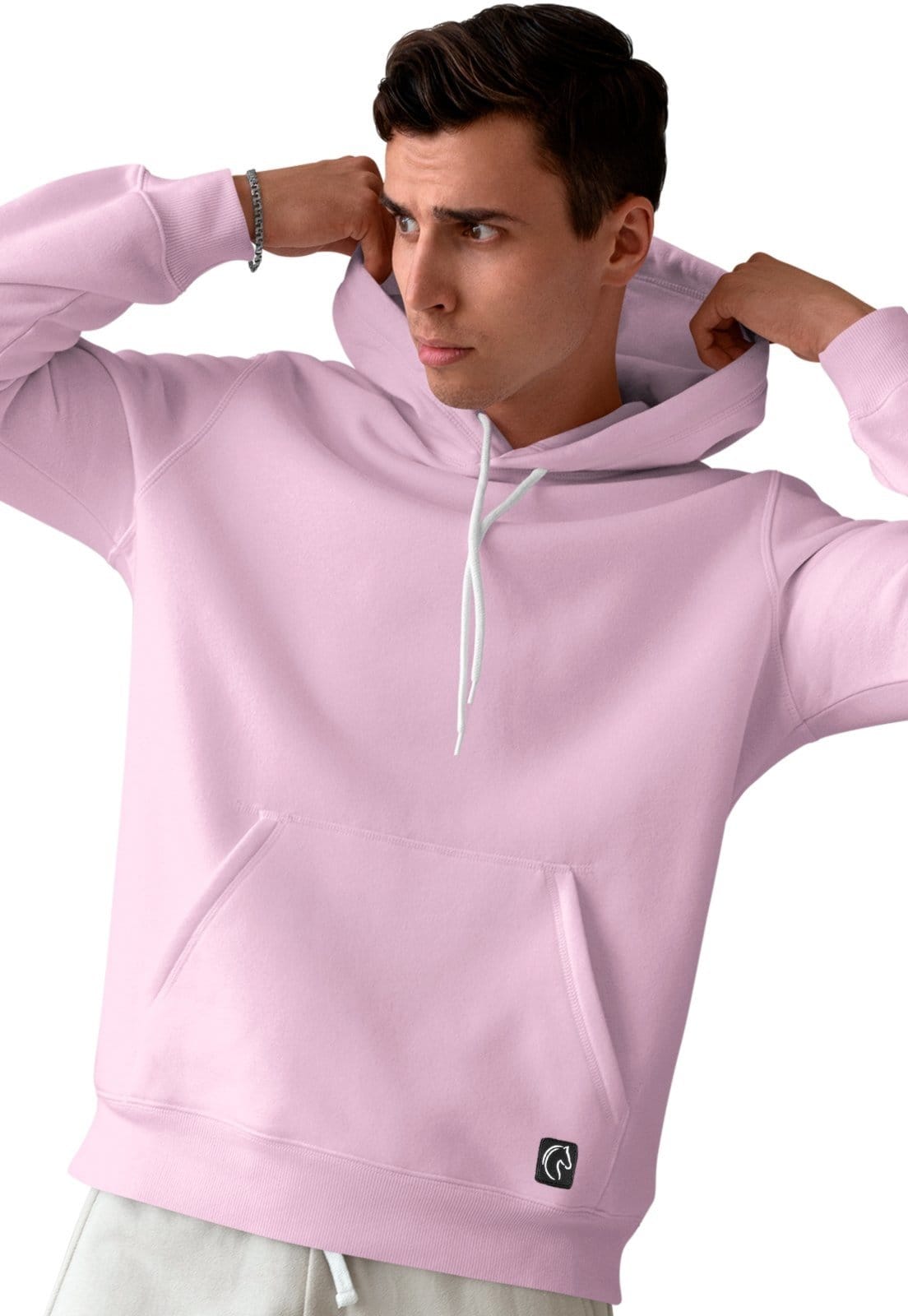 Blusa De Frio Masculina W2 Moletom Liso Com Capuz e Bolso Canguru Felpado Rosa