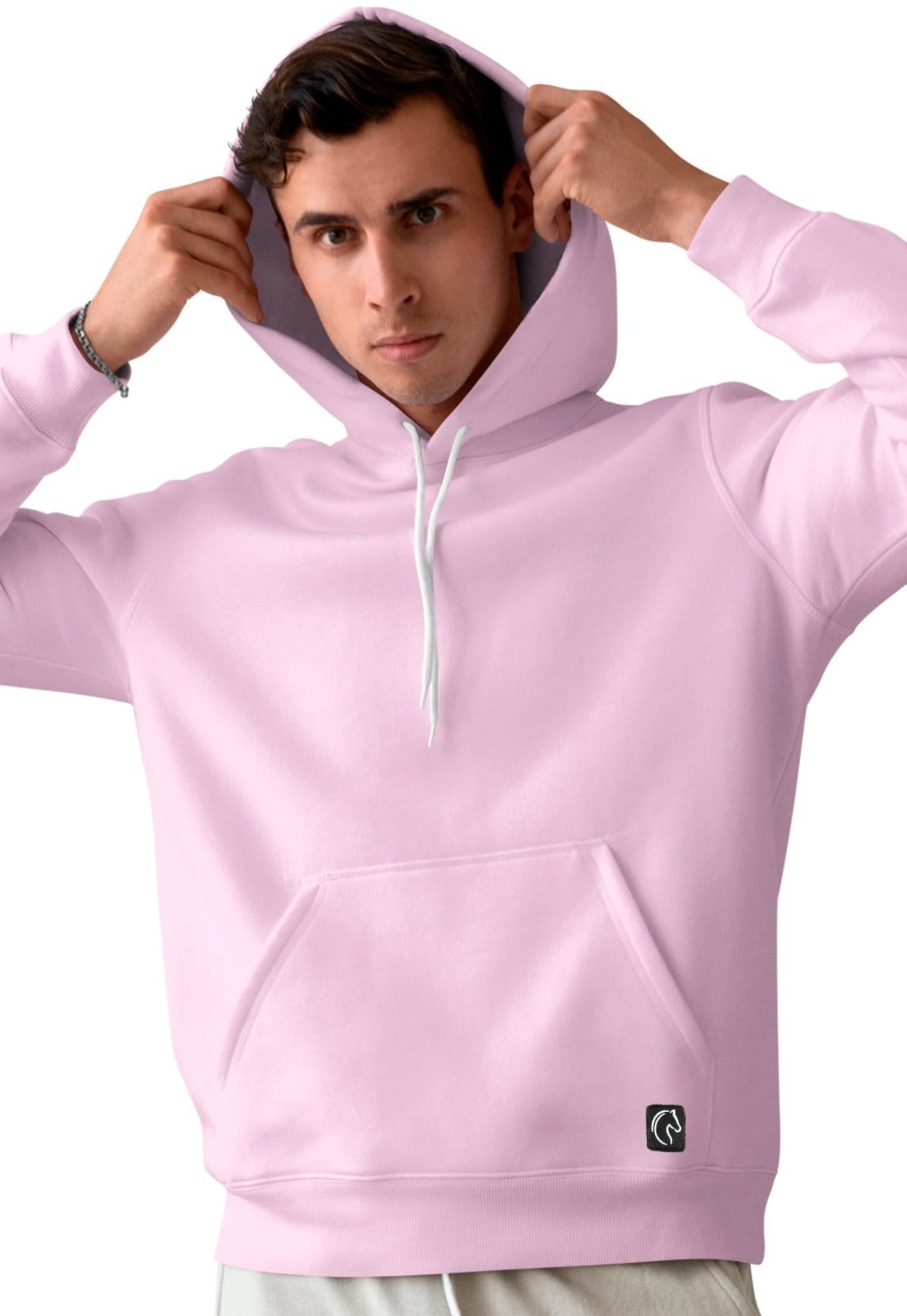Vista 2 Blusa De Frio Masculina W2 Moletom Liso Com Capuz e Bolso Canguru Felpado Rosa W2 STORE azul/azul marinho/bege/branco/cinza/preto/rosa rosa