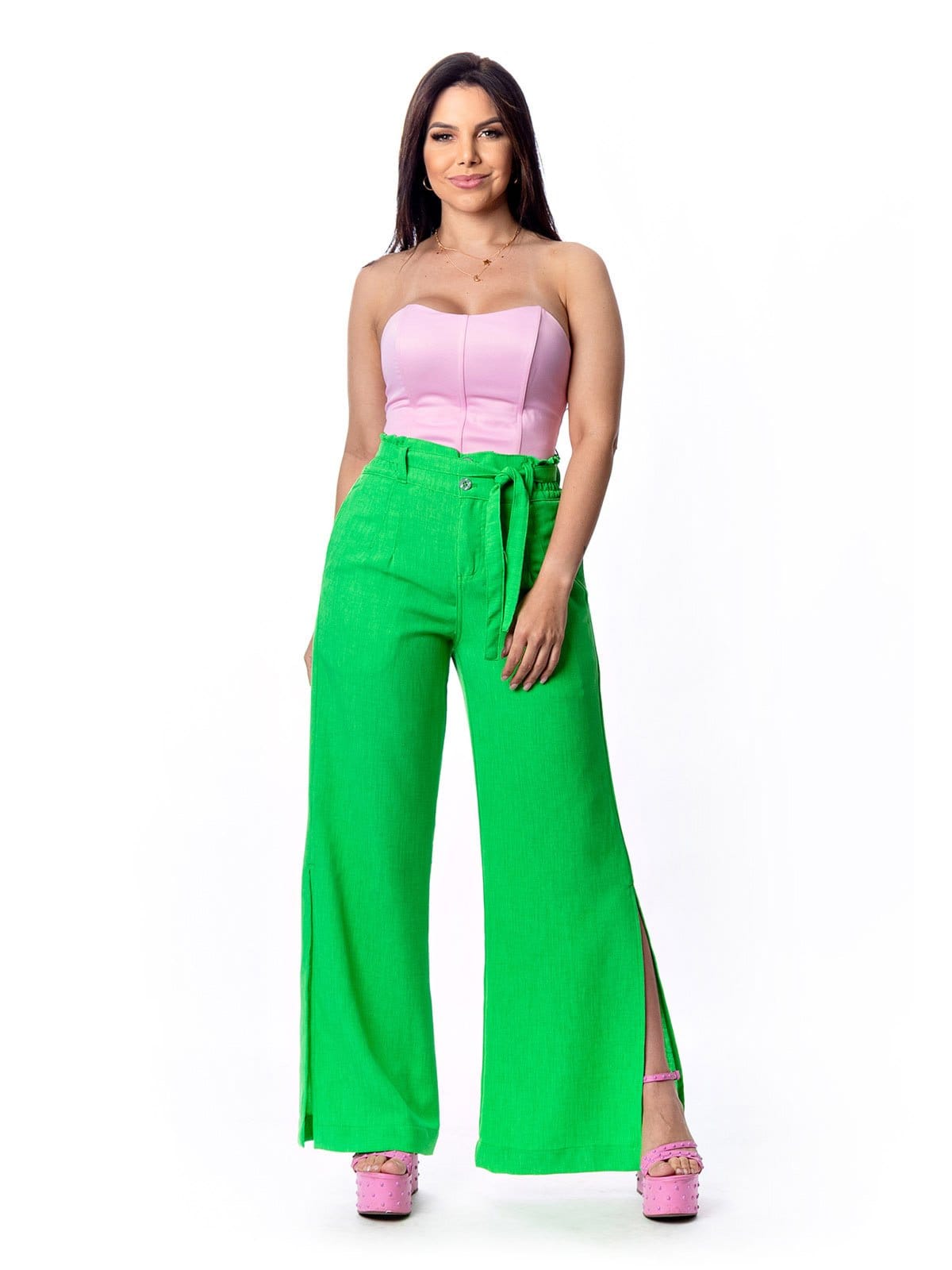 Calça Pantalona Restrito Jeans Social Com Lastex - VERDE